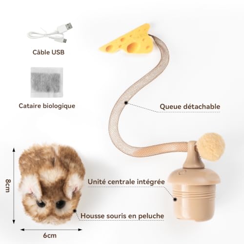 Thumbnail 6 de Migipaws jouet interactif pour chat, souris roulante rechargeable avec capteur