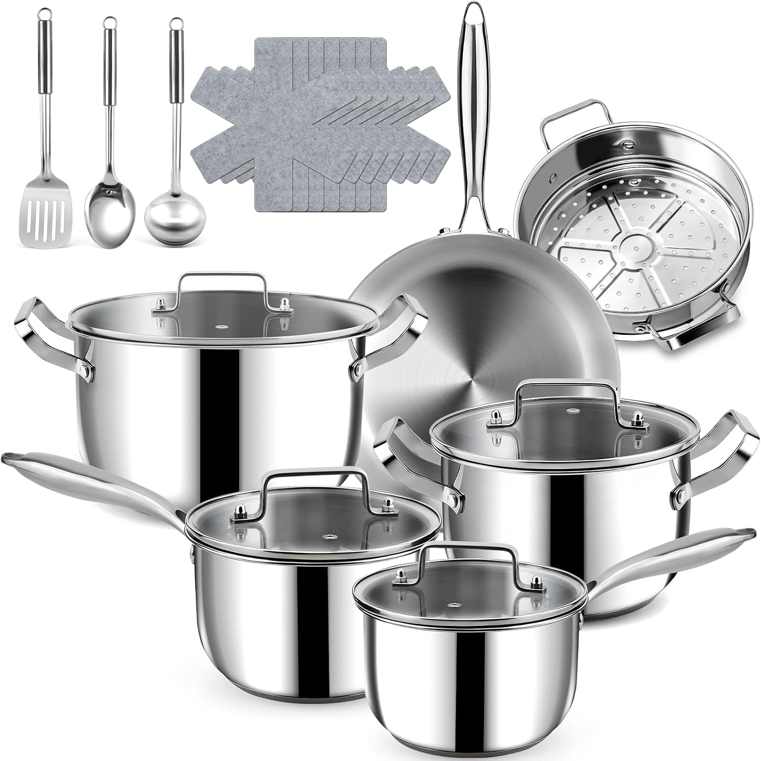 Detalle de Fruikit 20P Stainless Steel 3-Ply Pots and Pans Set