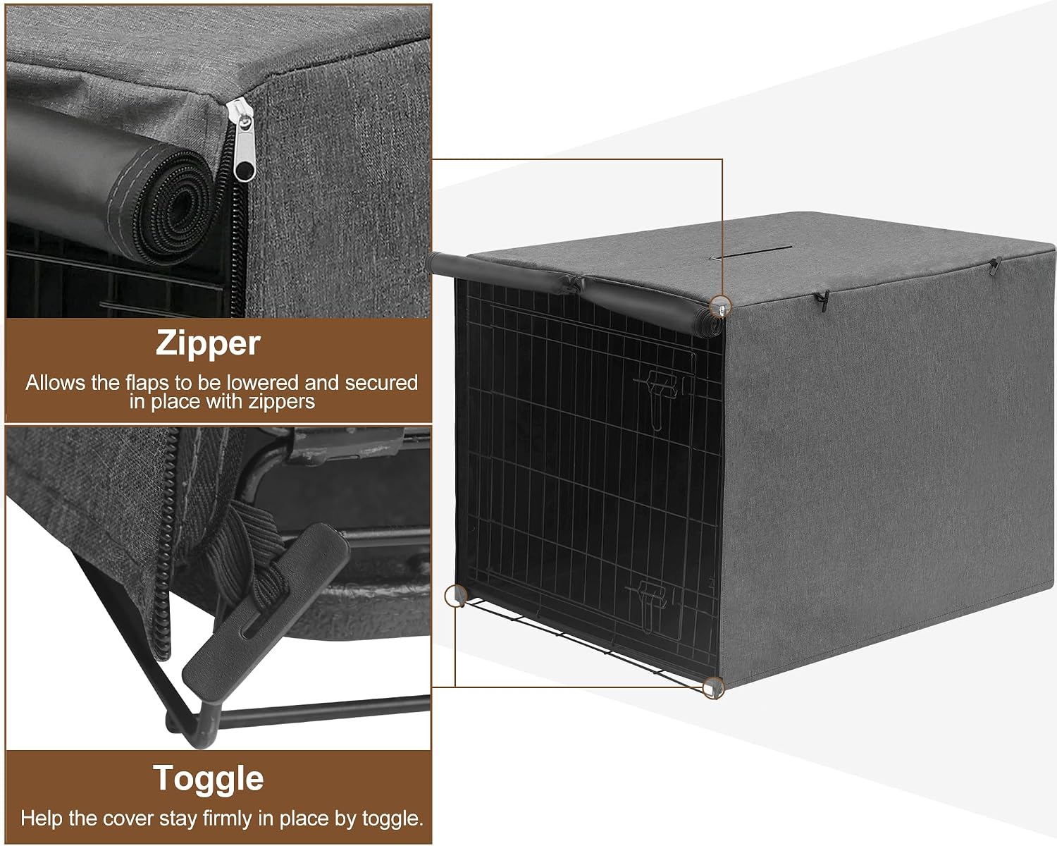 Detalle de HiCaptain Dog Cage Cover for Wire Cages (Windproof, 63.5 x 48.3 x 50.8 cm) – Cover Only