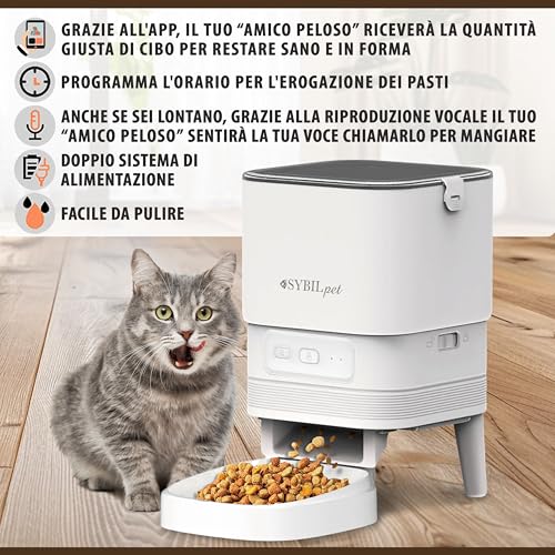 Thumbnail 1 de SYBILPET Distributore Automatico Cibo per Gatti e Cani di Taglia Piccola – 4L, App e Messaggio Vocale