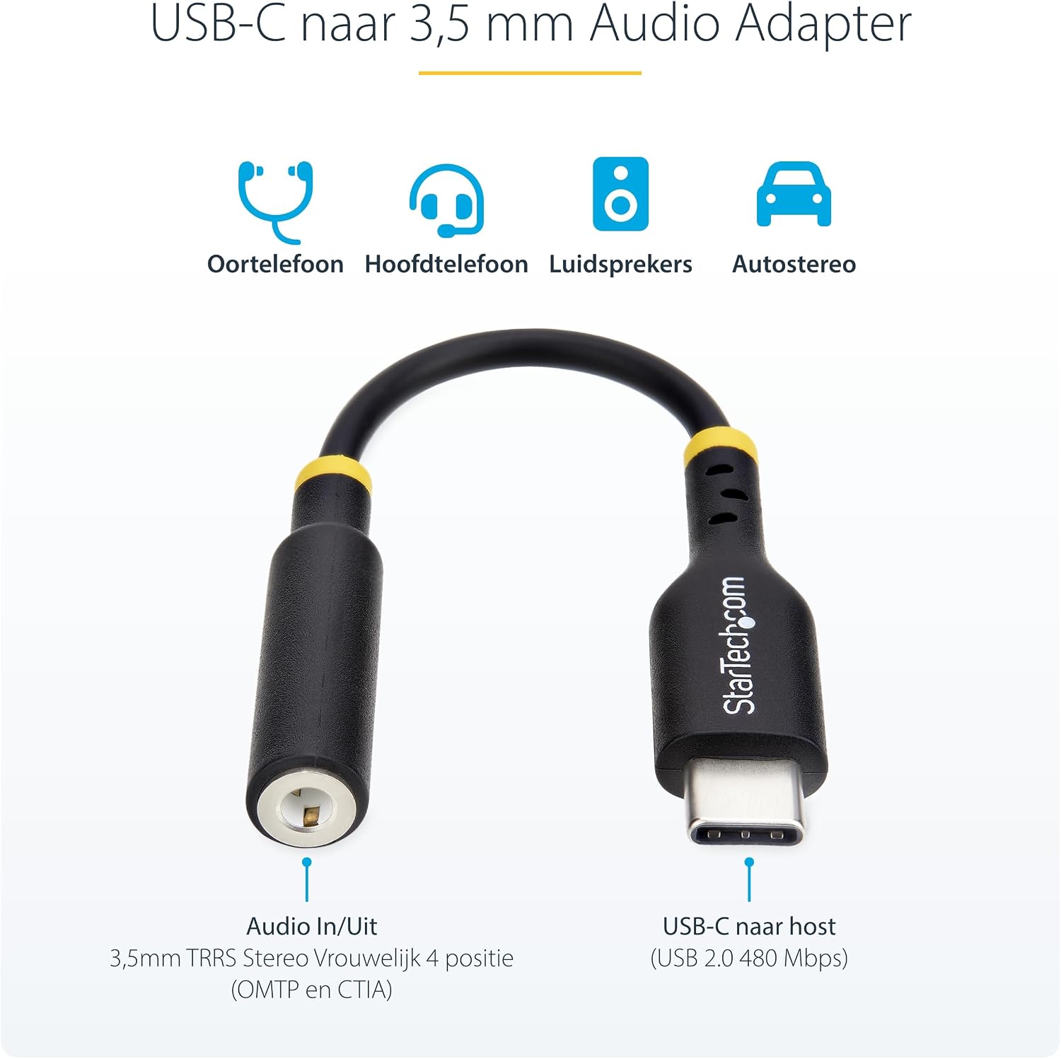 Detalle de StarTech USBCAUDIO2 USB-C-naar-3,5mm-TRRS-audioadapter met 32-bit-DAC