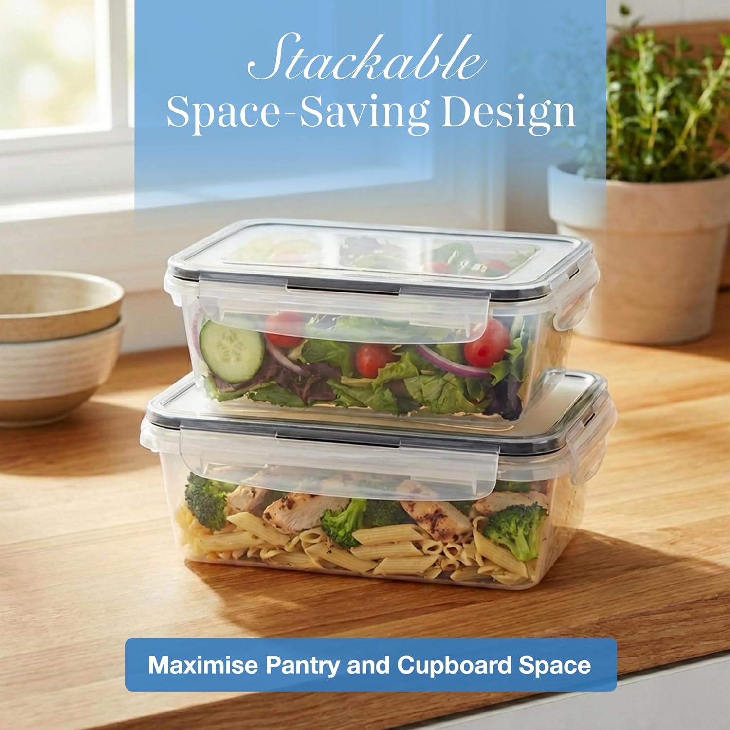 Detalle de nuovva Airtight Plastic Food Storage Containers Set (16pc) – 8 Containers with Lids