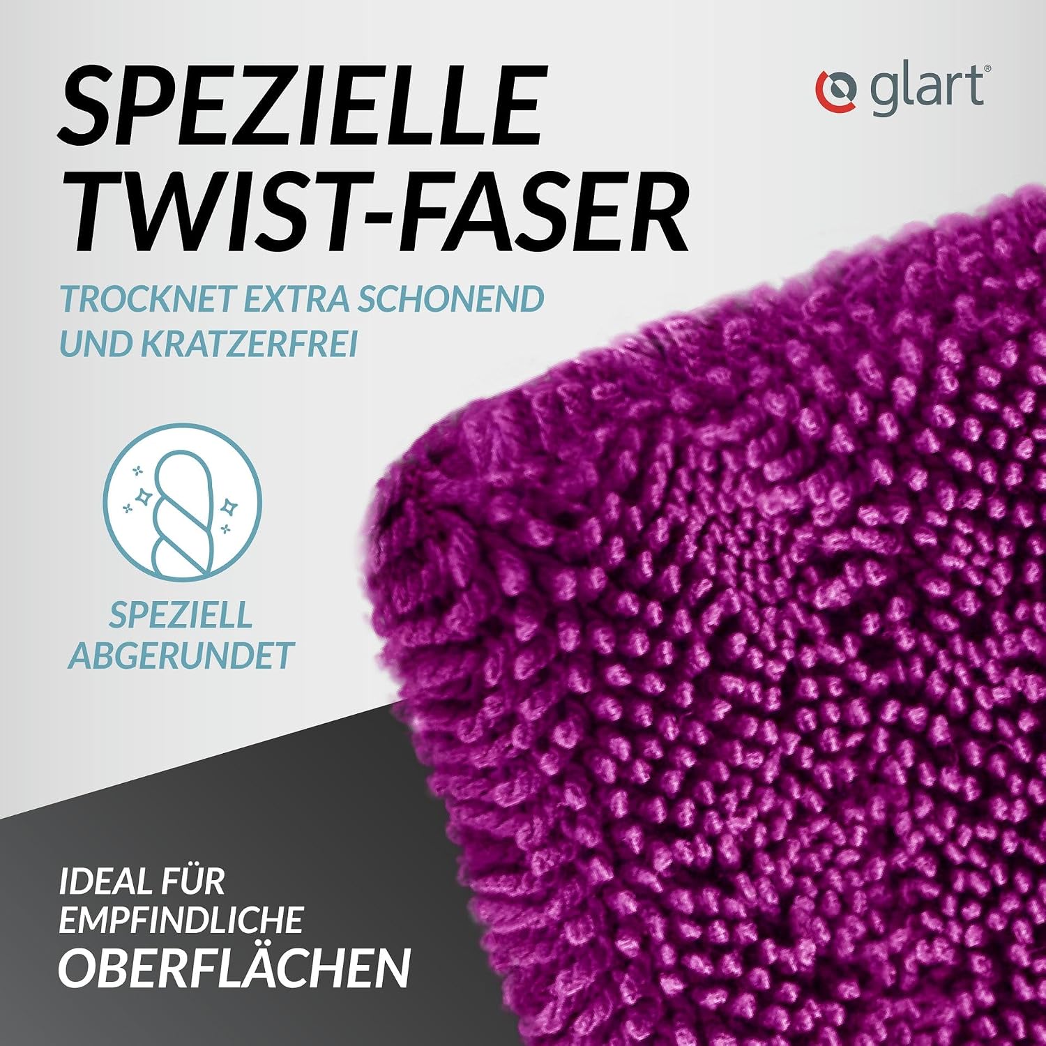 Detalle 2 de Glart 44TW8P Twist Auto Trockentuch XXL 80x55 cm – Mikrofaser, fusselfrei, kratzschutz