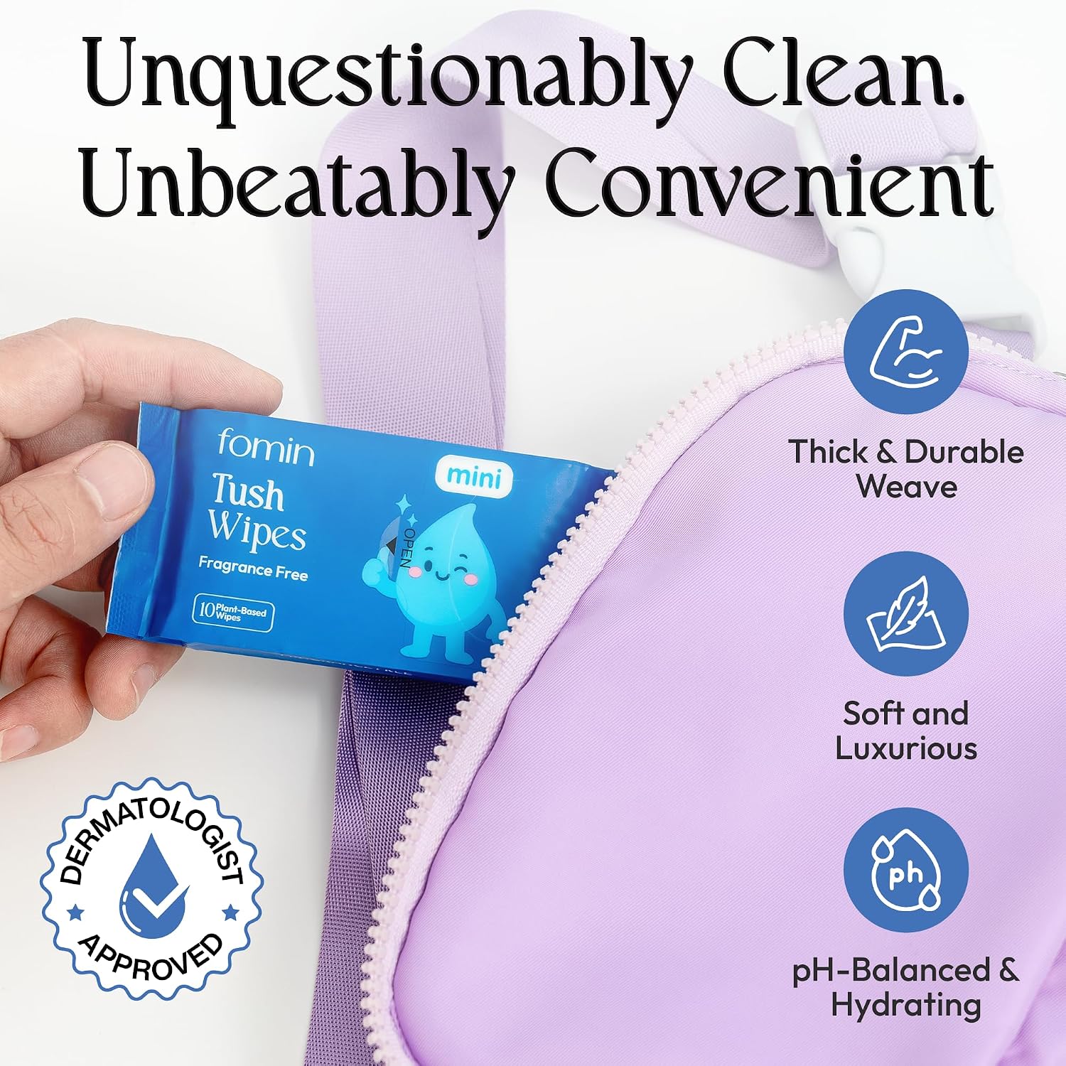 Thumbnail 5 de Fomin Compact Travel Flushable Wipes (64 Wipes) - Unscented, Plant-Based & Hypoallergenic