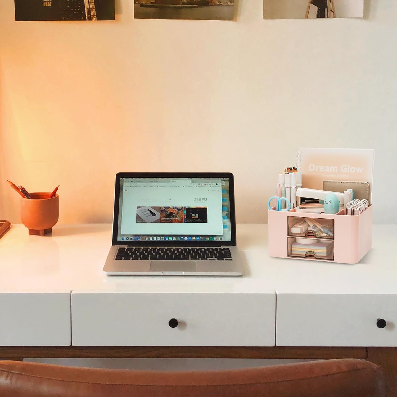 Thumbnail 5 de RISEMART Desk Organiser with 2 Drawers (Pink) – Large Capacity Desk Tidy for Office, School and Makeup