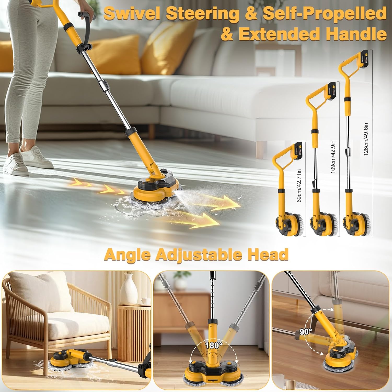 Thumbnail 6 de Cordless Electric Mop for Dewalt 20V Battery (NO Battery) – 2-in-1 Spin Mop & Floor Scrubber with LED Light