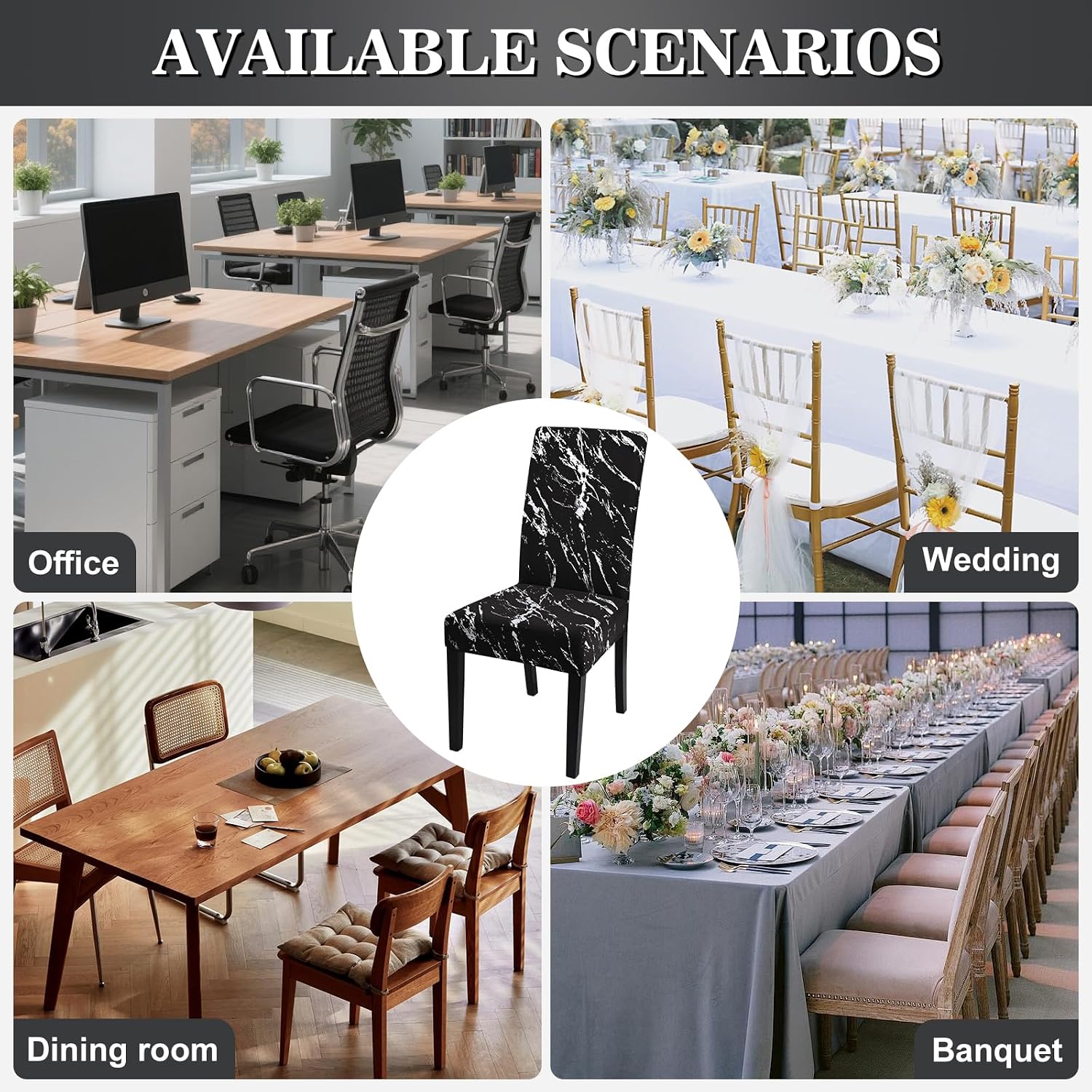Thumbnail 5 de Alishomtll Dining Chair Covers Set of 4 – Stretch Chair Slipcovers in Black Silver for Dining Chairs