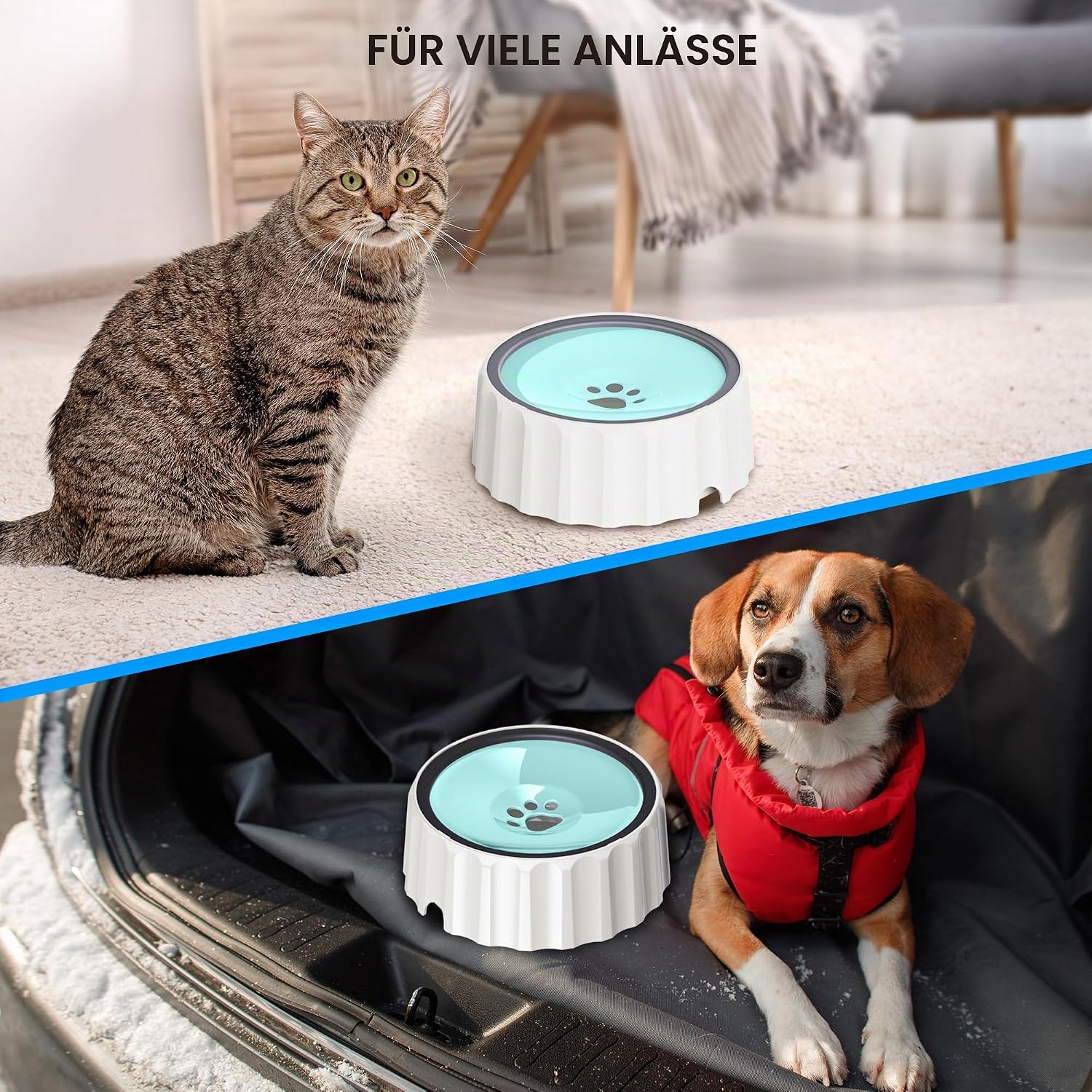 Detalle de FORWH Wassernapf für Hunde und Kleintiere – 2 L, rutschfest, kein Verschütten, langsames Trinken, kein Tropfen