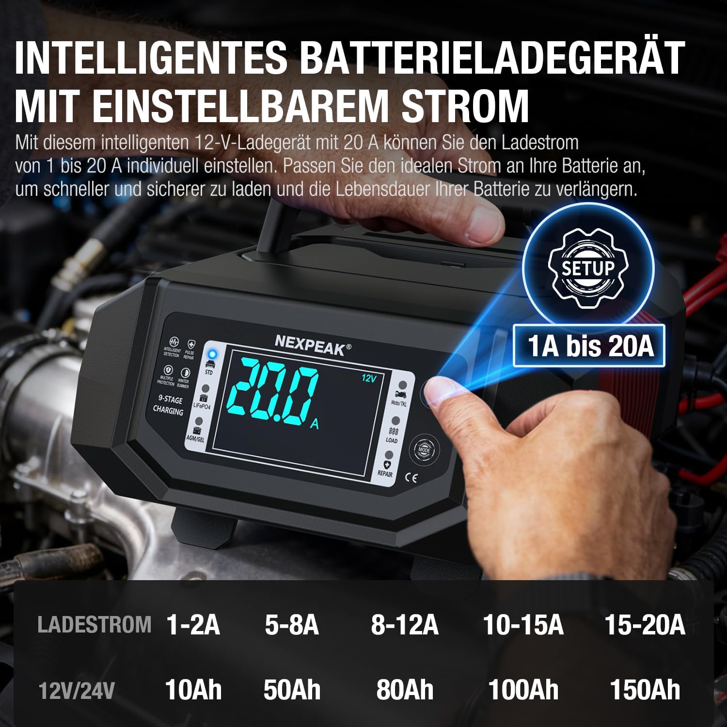 Thumbnail 2 de NEXPEAK 1-20A Autobatterie-Ladegerät (Erhaltungslader) für 12/24V LiFePO4 & Blei-Säure