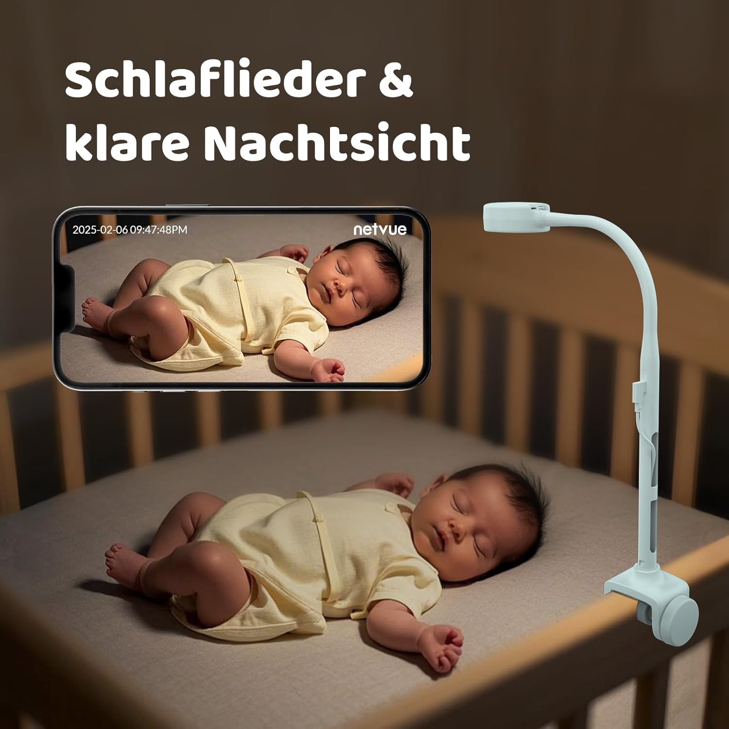 Thumbnail 4 de Netvue Blau Baby Kamera mit 4-in-1-Halterung, 1080P, Zwei-Wege-Audio, Bewegungserkennung & Schlafanalyse