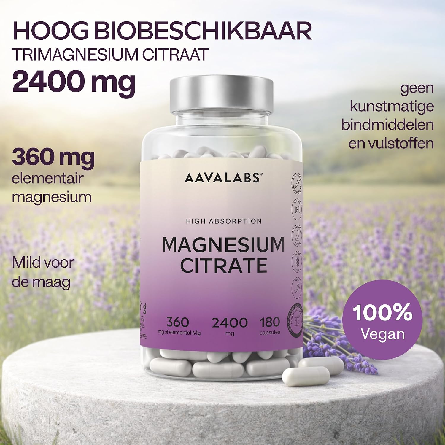 Detalle de AAVALABS Mg_B_120_785339922970 magnesiumcitraatcapsules, vegan, 360 mg magnesium