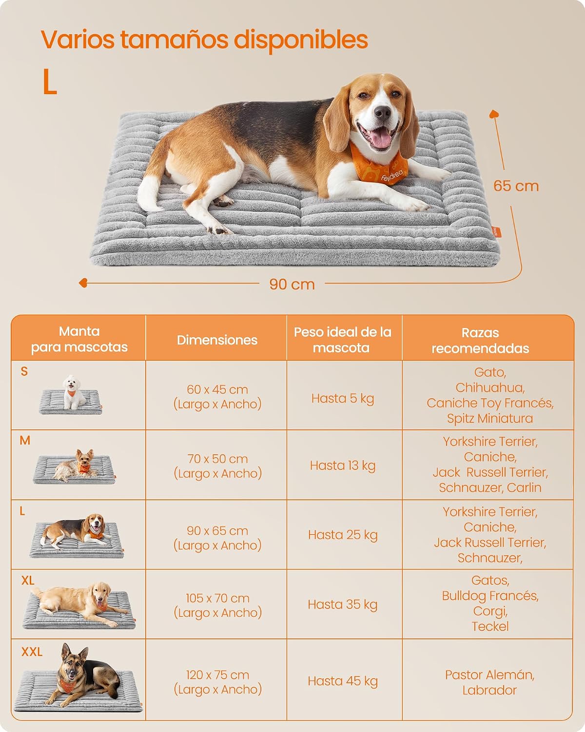 Detalle de Feandrea Coperta per Cani 90 x 65 cm, Grigio Tortora – comfort morbido e lavabile