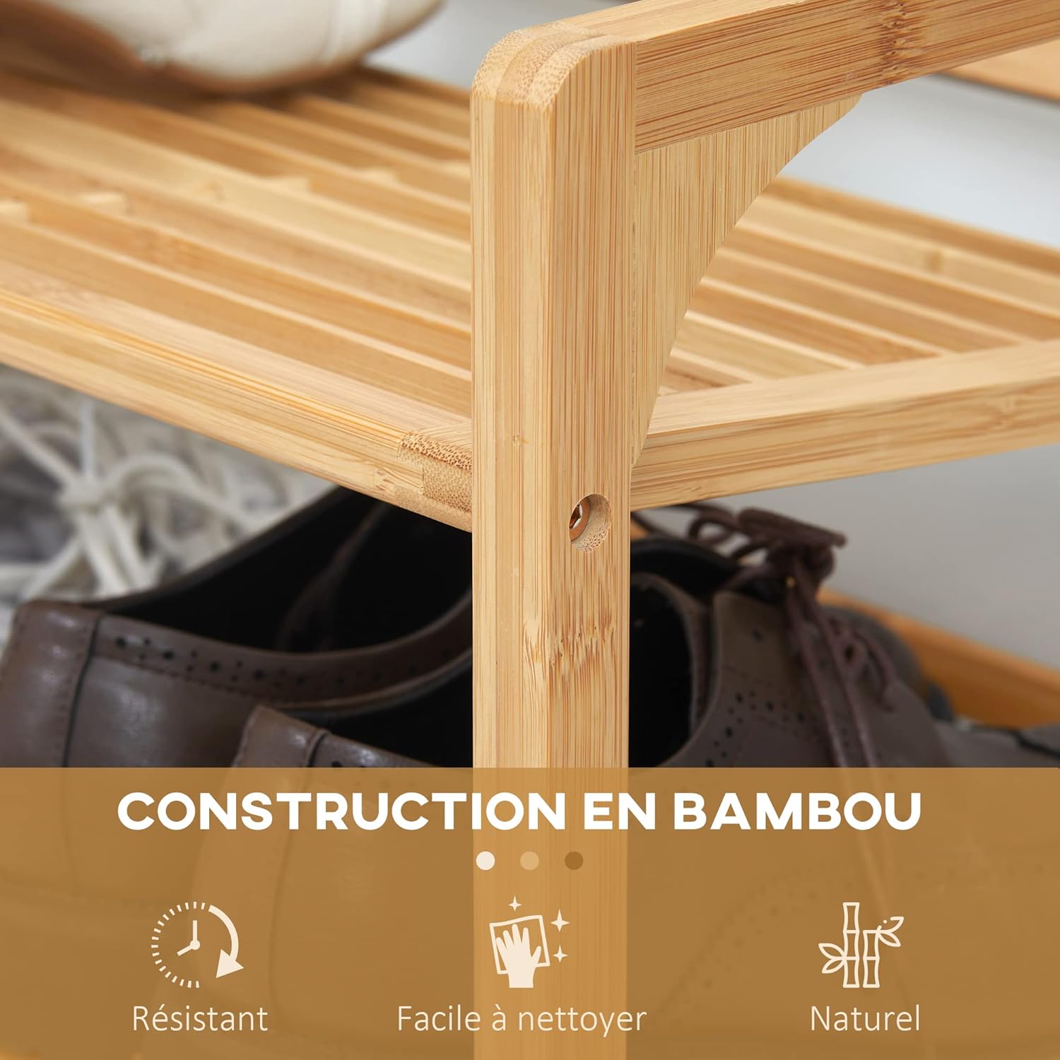 Thumbnail 3 de HOMCOM Étagère à chaussures en bambou 3 niveaux (jusqu’à 9 paires) 76 x 33 x 51 cm, style naturel