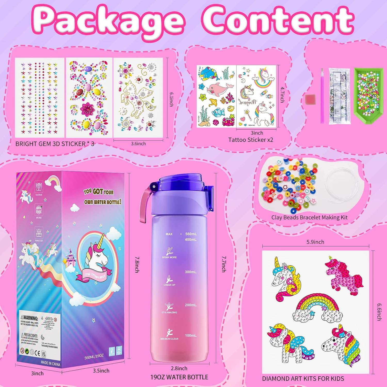 Detalle de BOOH Gifts for Girls 4-12: Decorate Your Own Water Bottle + Unicorn Craft Kit