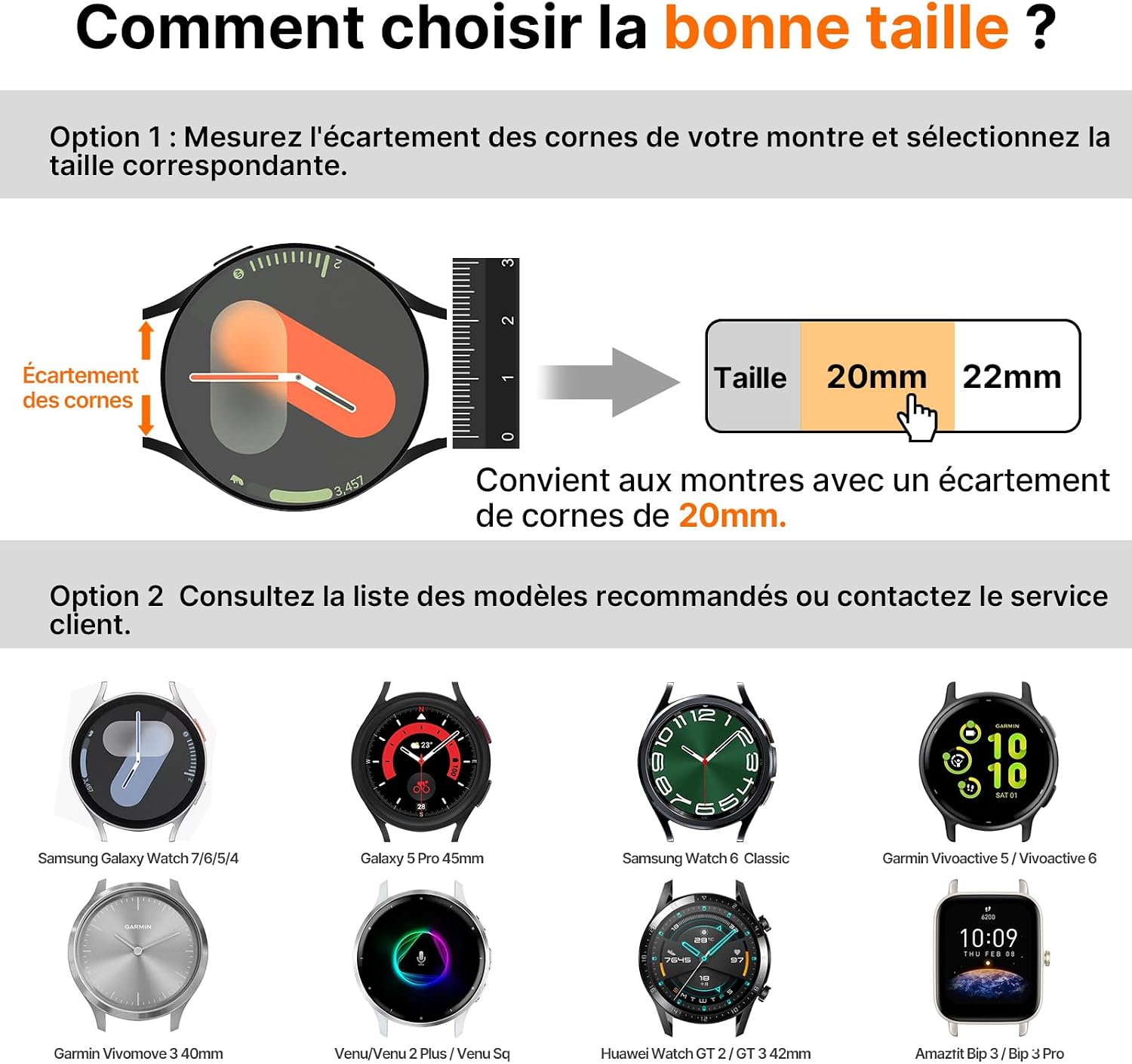 Detalle de Fullmosa Bracelet Montre 20 mm en Nylon Élastique—2 Pack, Compatible Garmin (Forerunner 55/165/245/645, Vivoactive 6/5, Venu/Venu 2 Plus) et longueurs ajustables