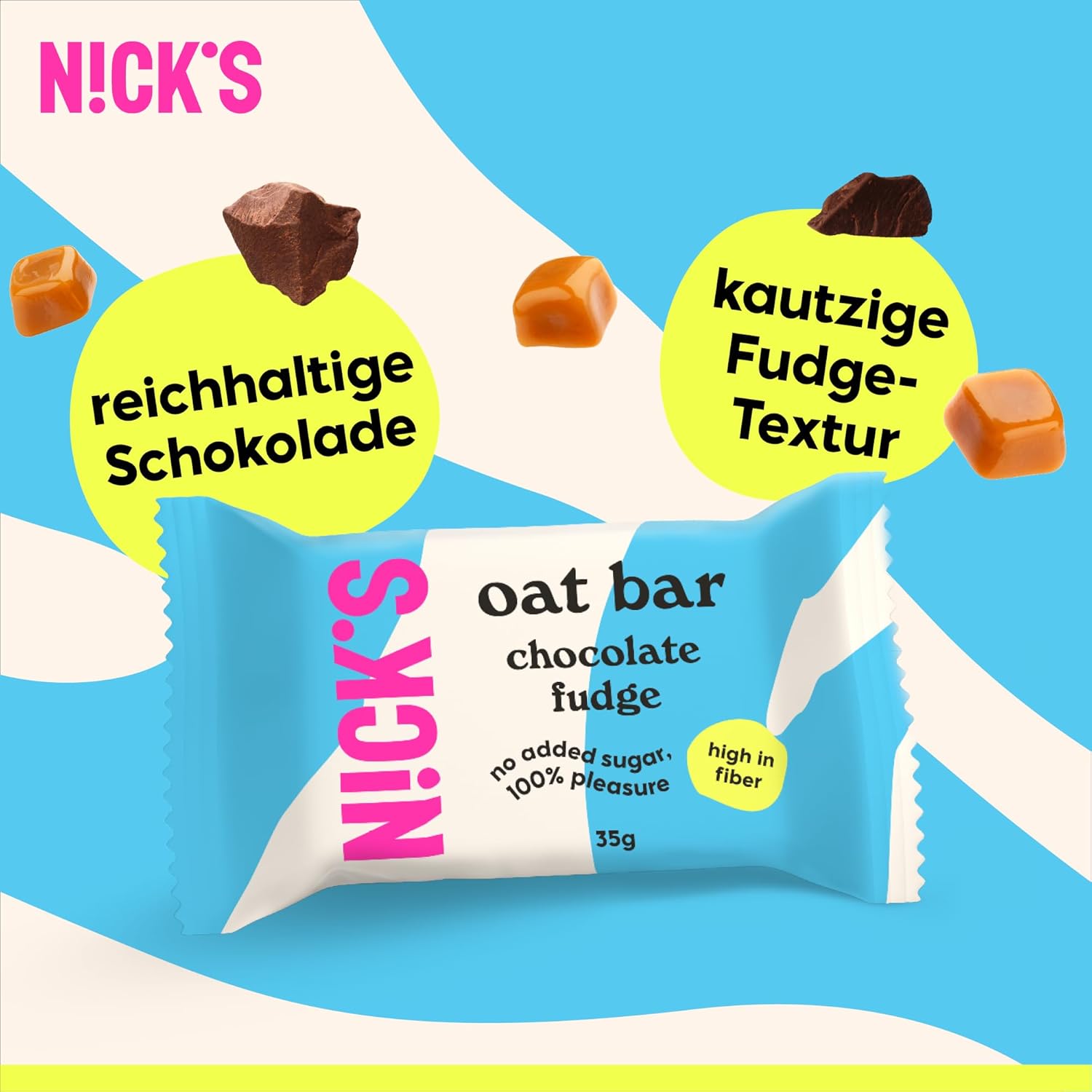 Thumbnail 4 de N!CK’S Haferriegel ohne Zuckerzusatz – Schokolade Fudge Flapjack Snack (12 Riegel à 35 g)