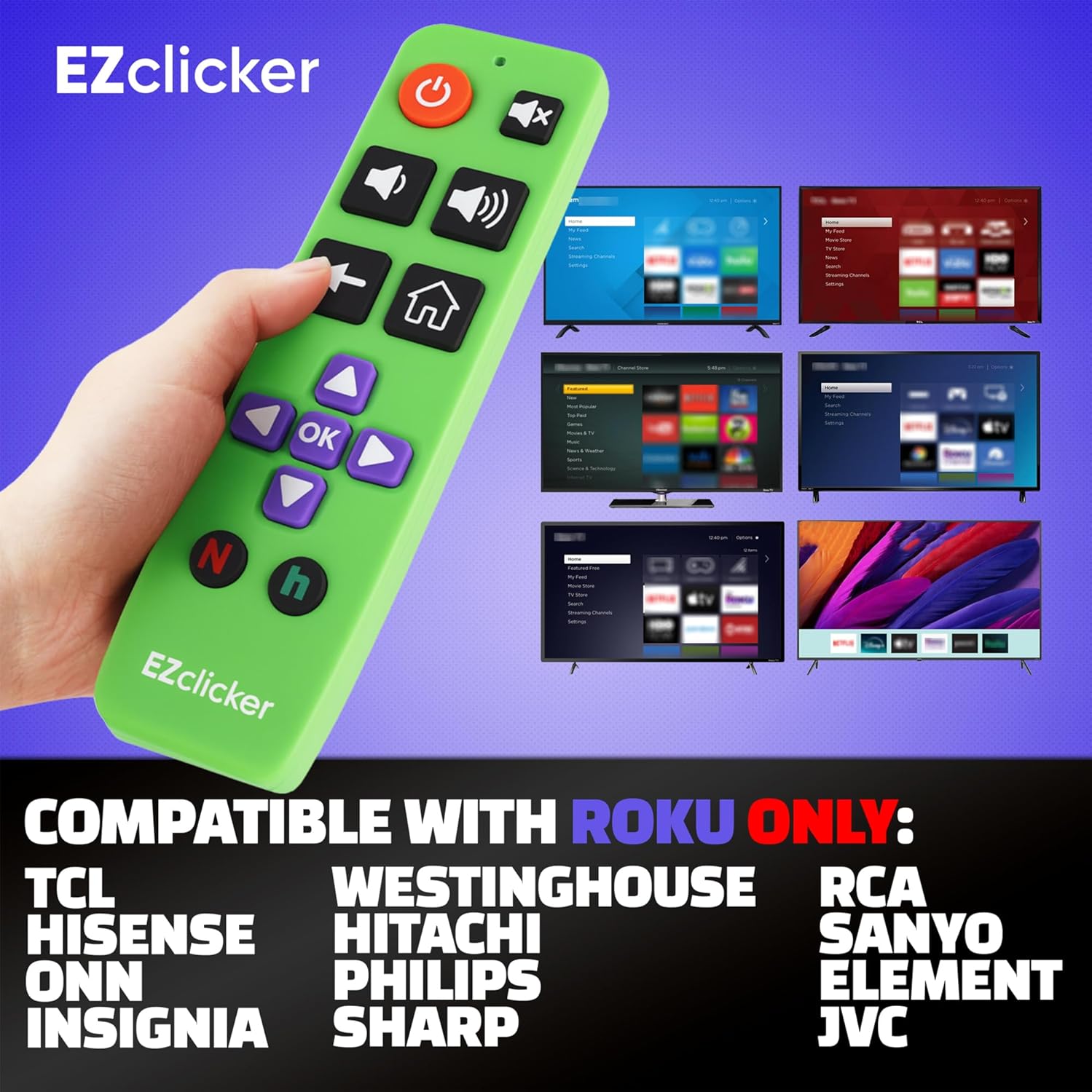 Thumbnail 4 de Roku Replacement TV Remote with Large Buttons for Roku TVs (Green) – Easy to Use
