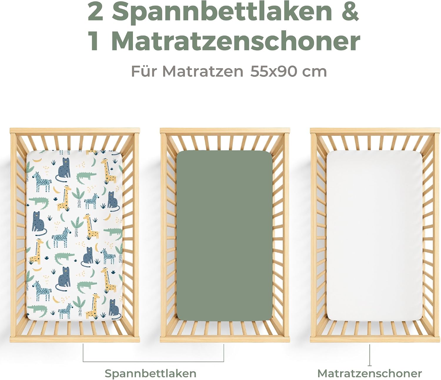 Thumbnail 1 de Dreamzie Set 2 Spannbettlaken Kinderwagen + Matratzenschoner Babybett (55x90 cm) aus 100 % Baumwolle