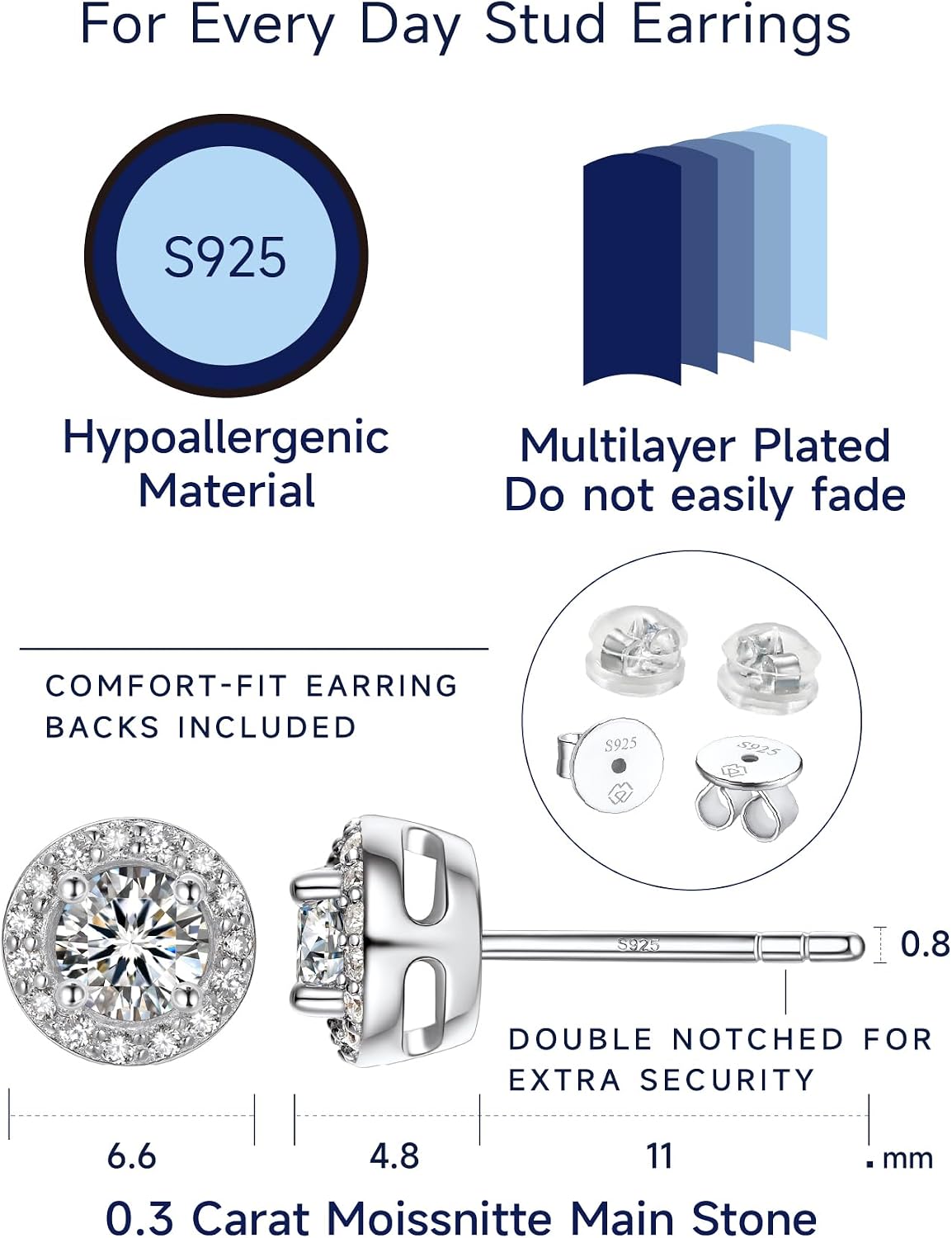 Thumbnail 6 de MomentWish Moissanite Ohrstecker aus Silber 925 (Halo) – hypoallergenes Geschenk für Damen