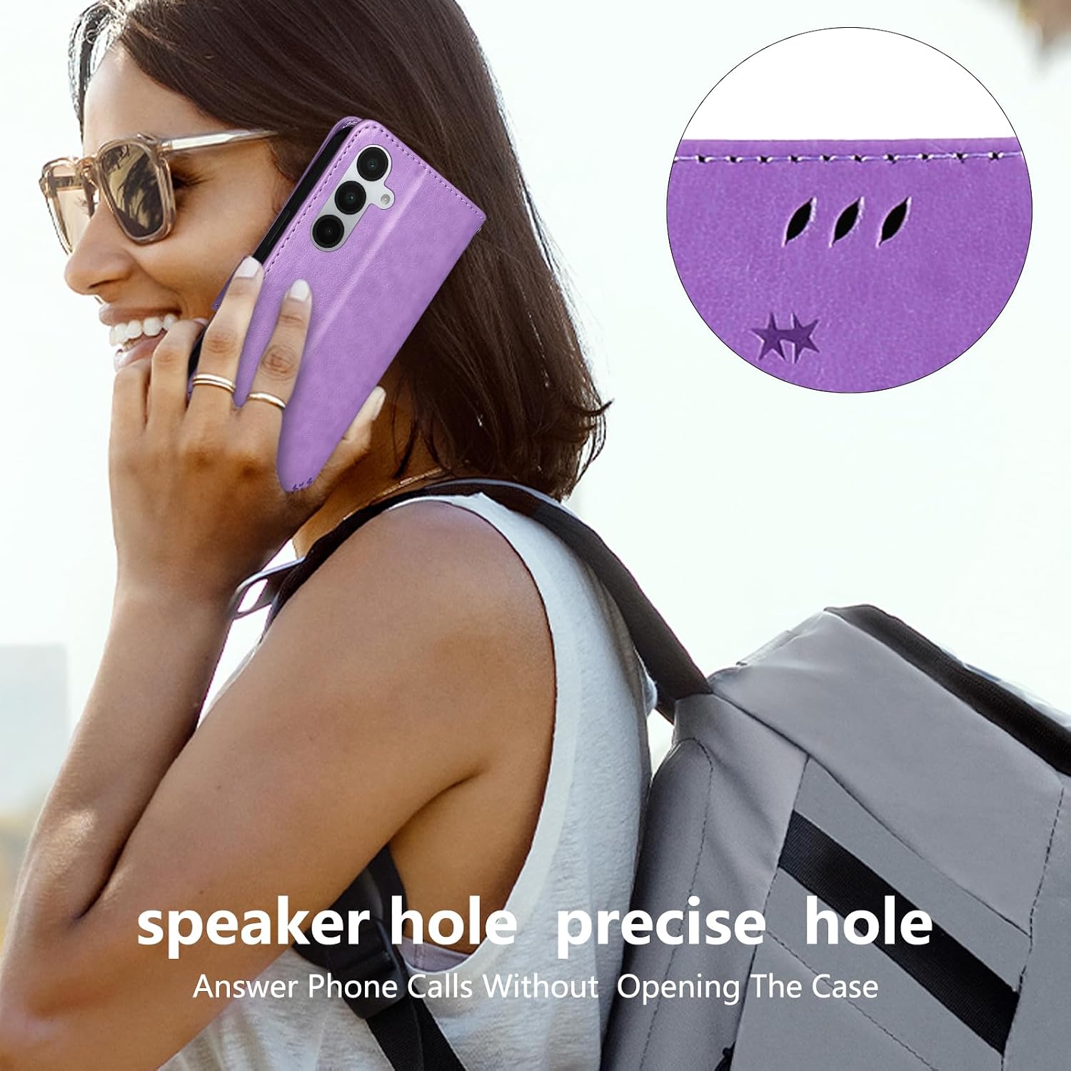 Detalle de Hancda Leather Wallet Case with Tempered Glass for Samsung Galaxy A57 5G – Purple