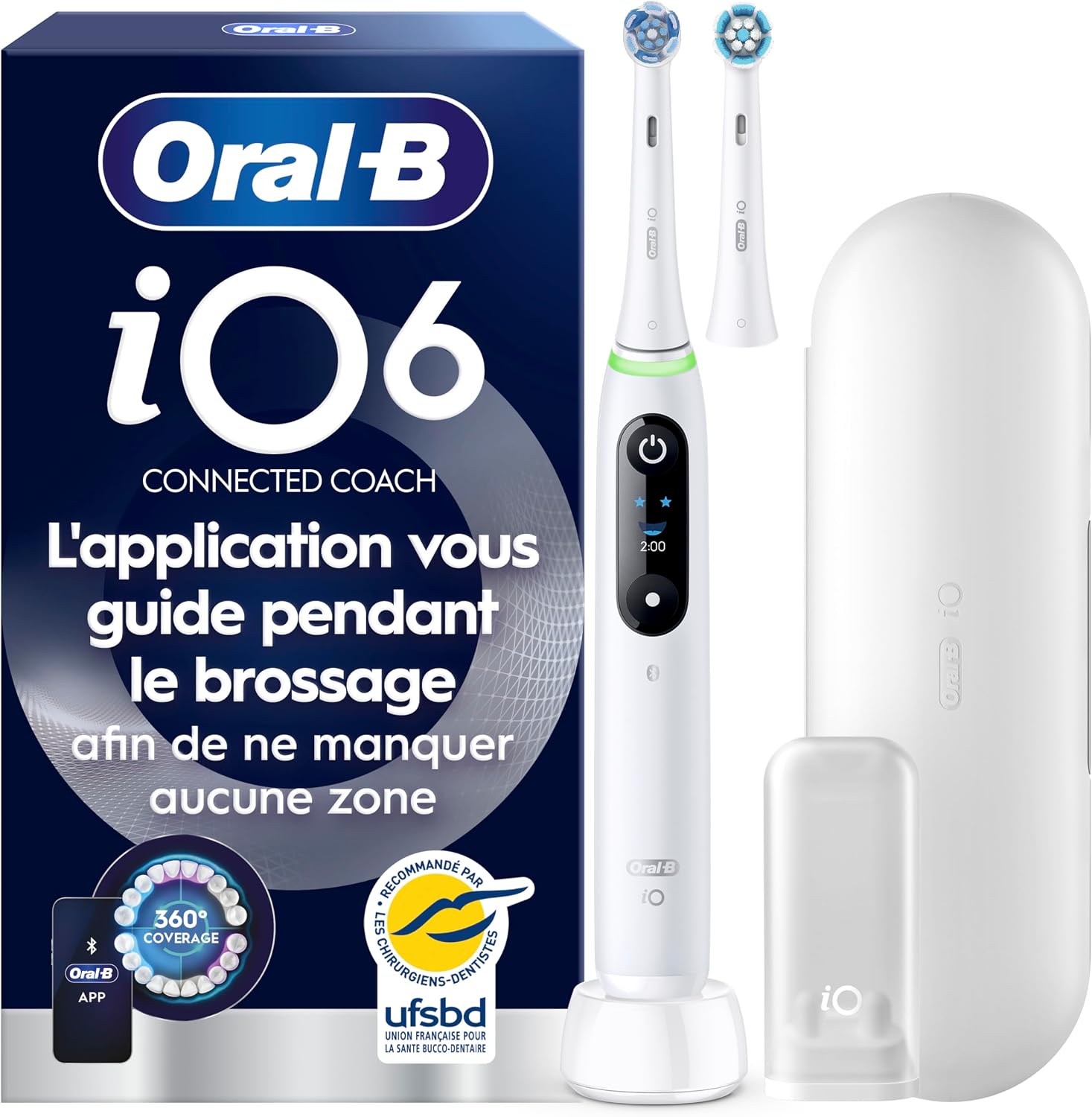 Detalle de Oral-B iO 6 Blanche – brosse à dents électrique avec 5 modes, capteur de pression et écran interactif