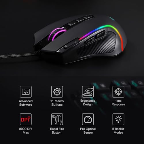 Detalle de Redragon M612 Wired RGB Optical Gaming Mouse: 8000 DPI, 11 Programmable Buttons