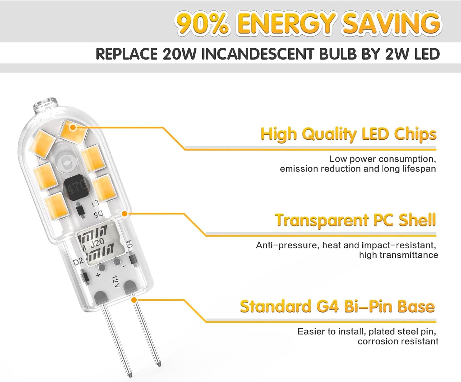 Thumbnail 4 de Cxyemt 2W G4 LED Bulbs 3000K (Pack of 6) – Energy-Saving 12V Capsule Lights