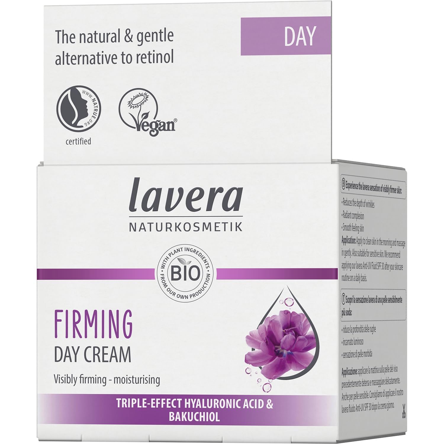 Detalle de Lavera Straffende Tagespflege – vegane Hyaluron-Bakuchiol-Creme (50 ml)