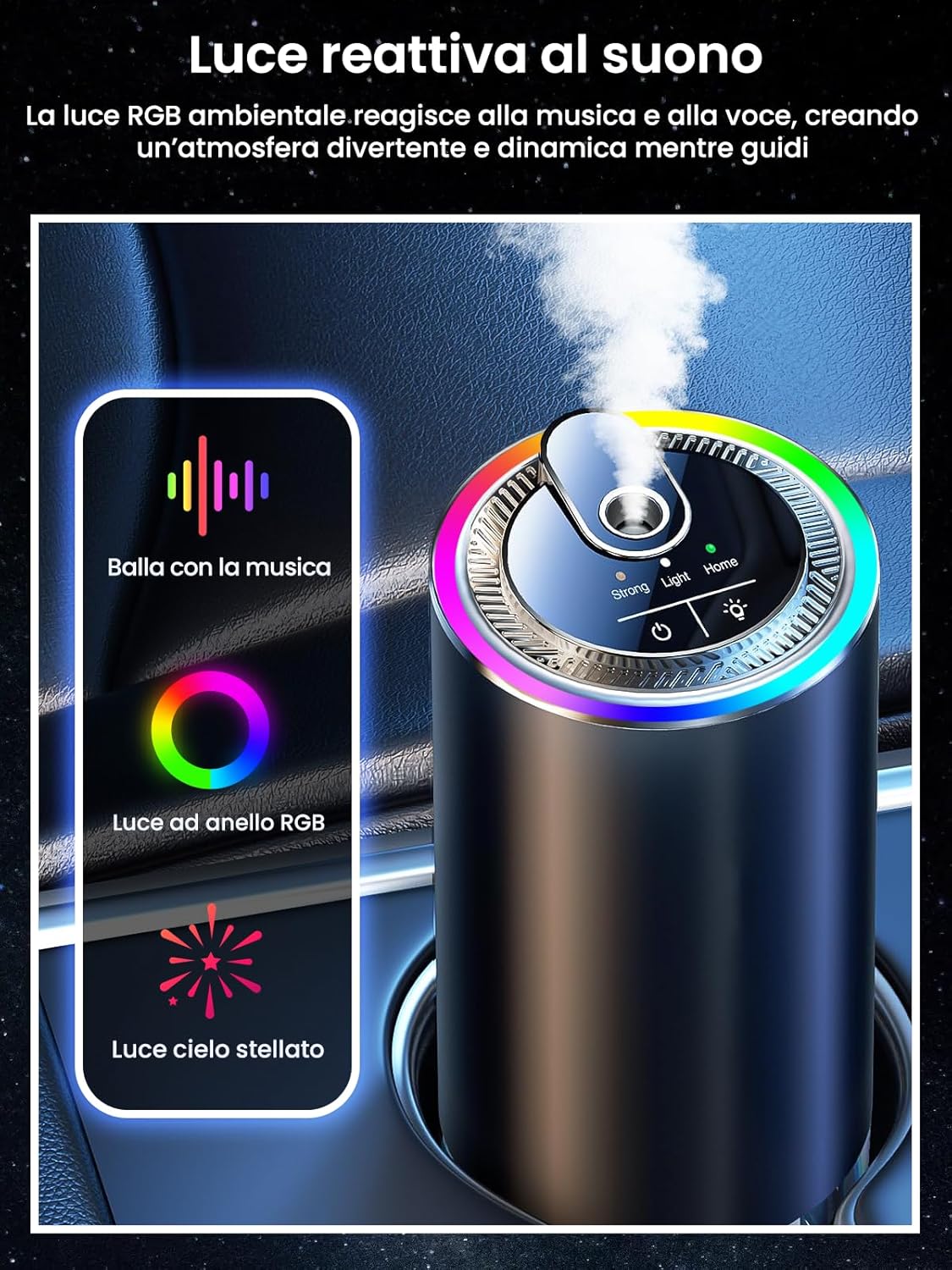 Thumbnail 2 de Towonshy Profumatore Auto Diffusore con profumo 50 ml (Colognee) – ultrasuoni, RGB con musica e modalità intelligenti