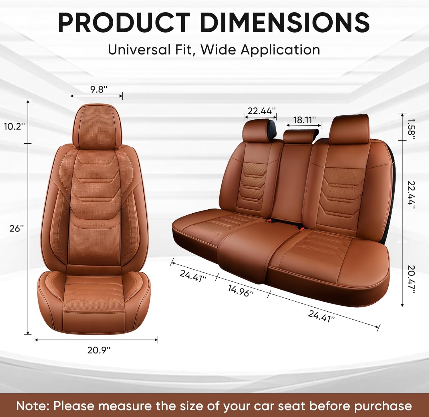 Thumbnail 4 de TIEHESYT Car Seat Covers Full Set (Brown) with Removable Memory Headrests