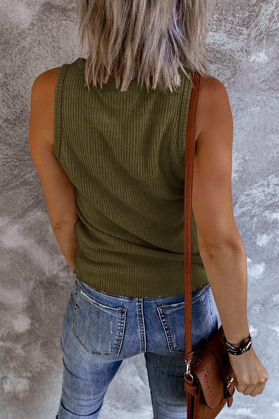 Detalle de Saodimallsu Damen Tank Top mit V-Ausschnitt – gerippte Henley, sommerlich schlank geschnitten