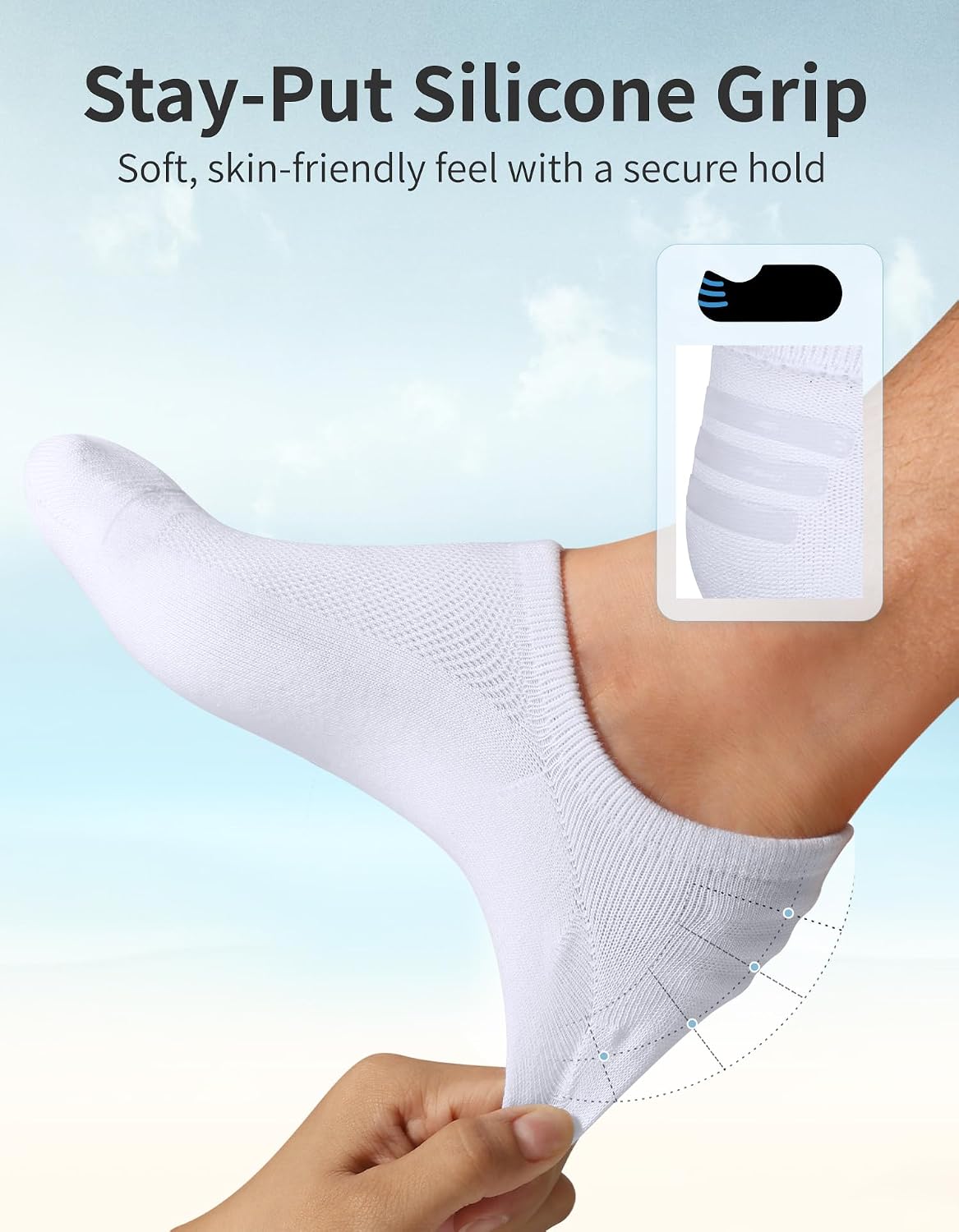 Detalle de CLOSEMATE Mens Trainer Socks: Non-Slip Invisible No Show Cushioned Low Cut Socks (6 Pairs)