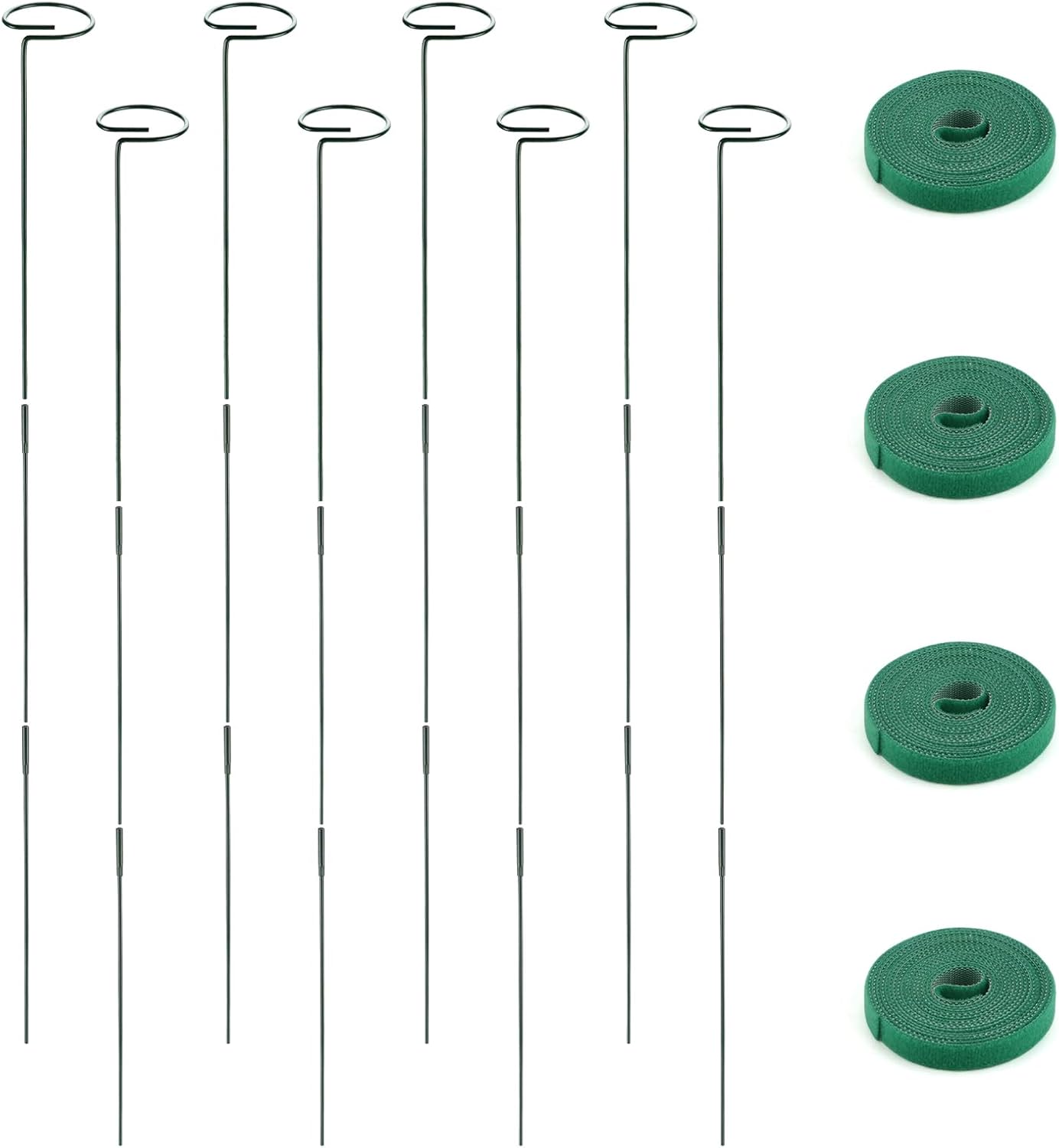 Detalle de Homvvi 8 Pack Plant Support Stakes – 35 Inches Adjustable Single Stem Flower Support with Open Ring Design