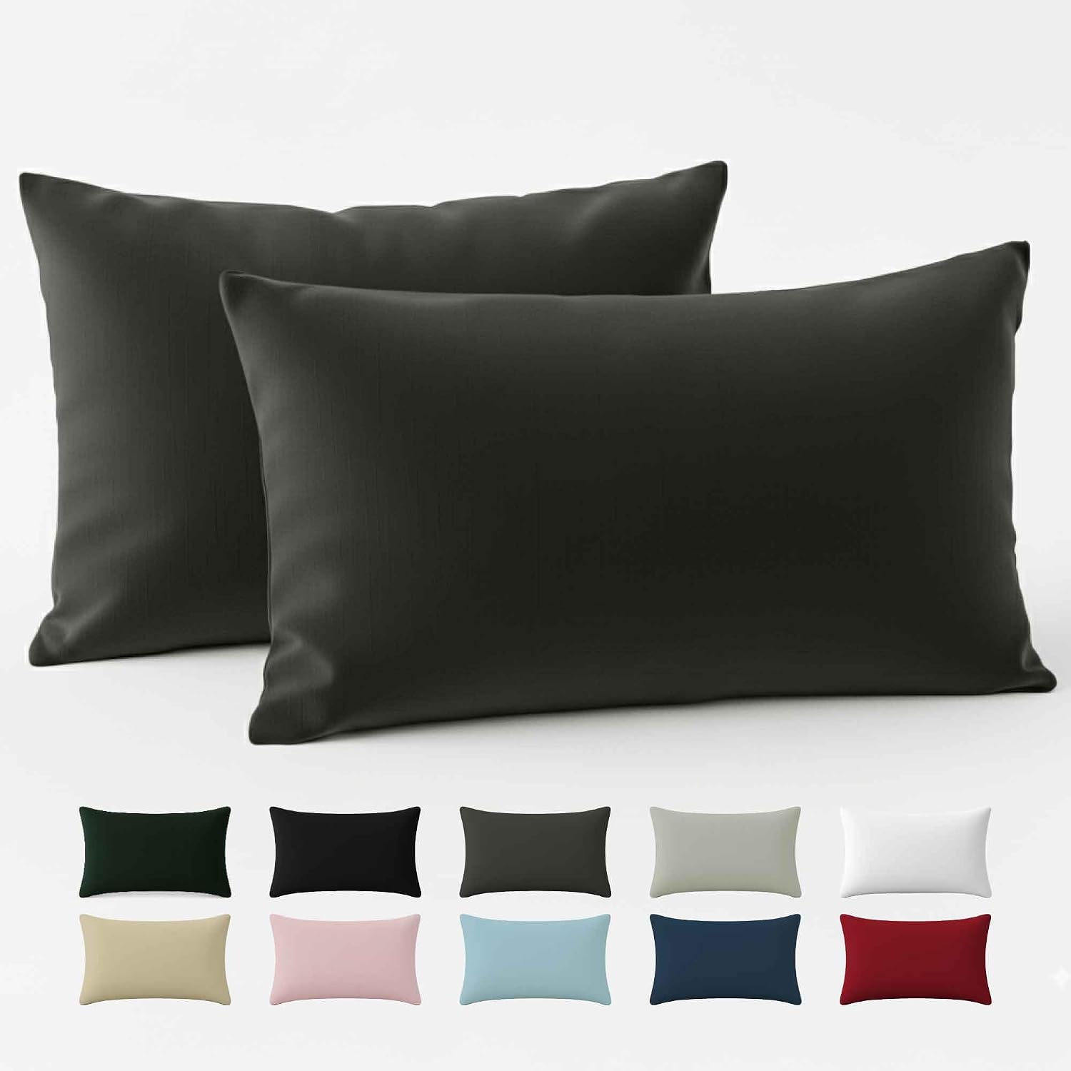 Detalle de Dreamzie Kissenbezug 40 x 80 Renforcé Baumwolle (2er-Set) – Anthrazit