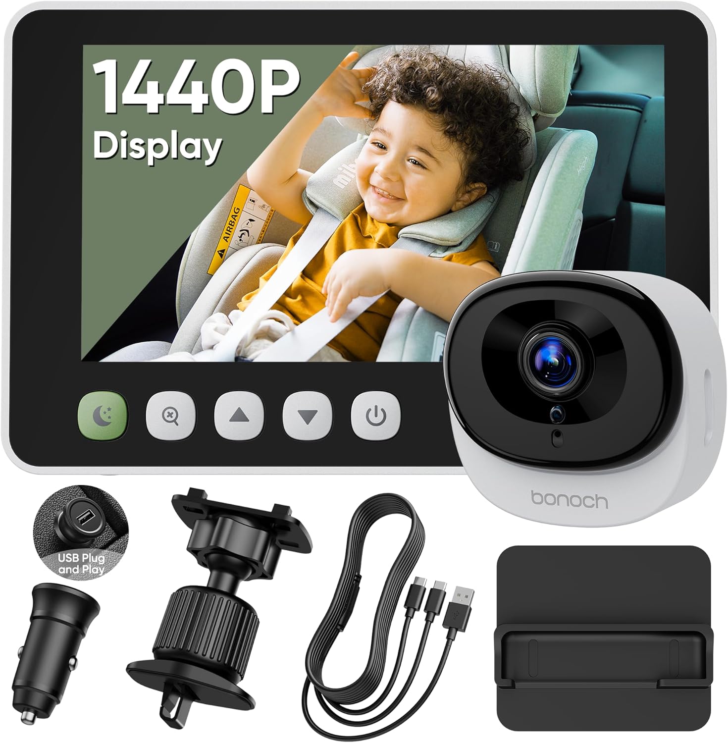 Detalle de bonoch BCM01 5-Inch 1440p Baby Car Camera with 360° Rotating View