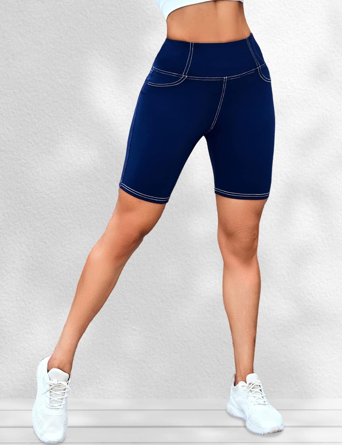 Detalle 2 de VOOVEEYA 5"/8" High-Waisted Yoga Biker Shorts with Pockets for Women