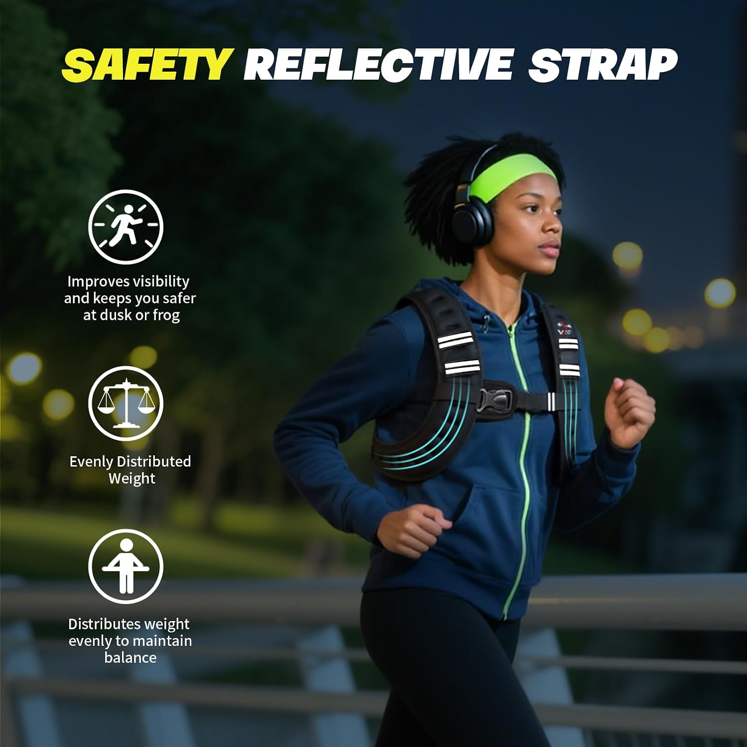 Detalle de VBSD VBSD-6LB-Black 6 lb Weighted Vest with Neoprene and Reflective Strips