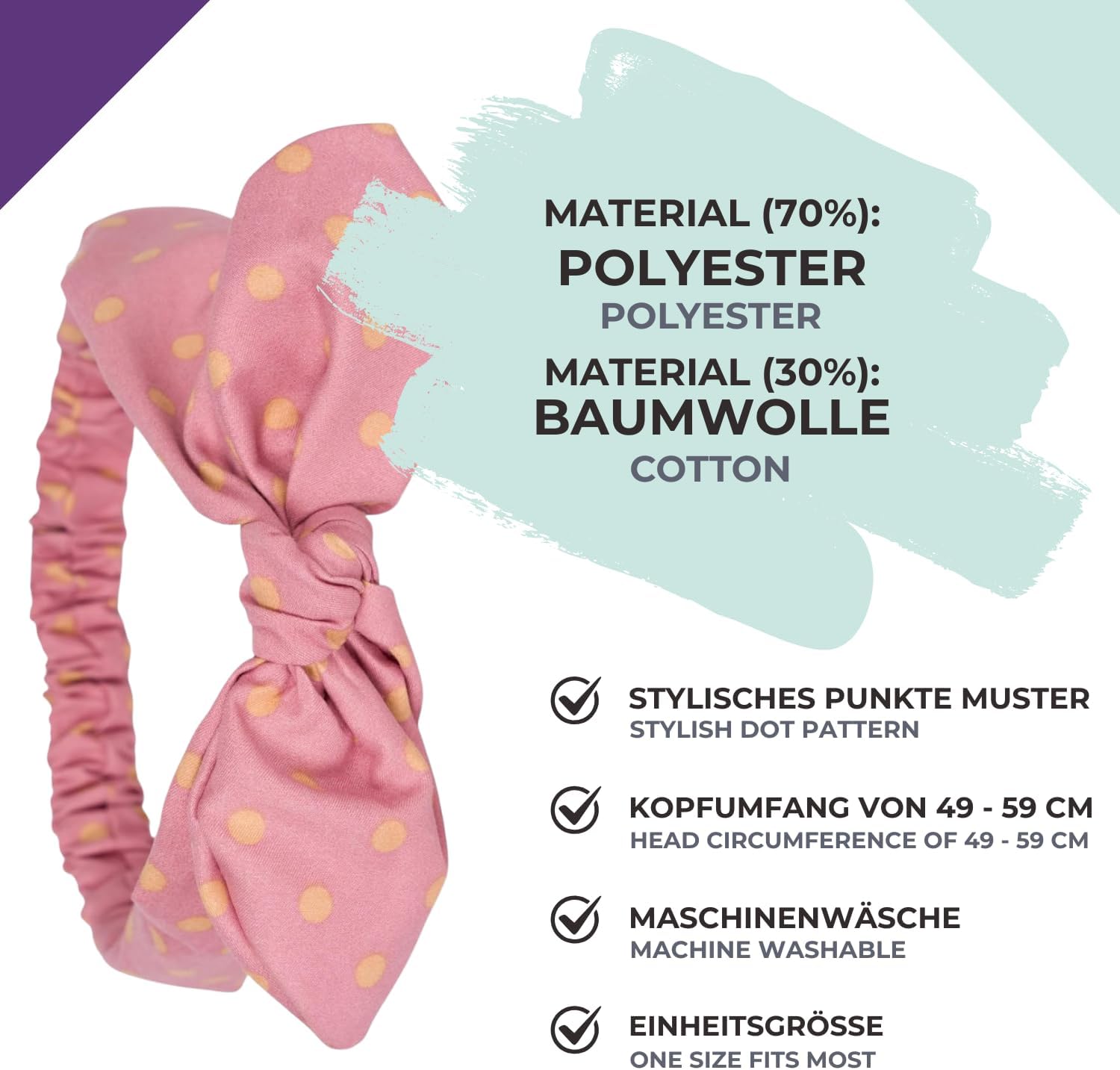 Detalle de styleBREAKER bandeau pour femmes à pois, nœud souple et cordon élastique (pin-up rockabilly) – Abricot-Beige