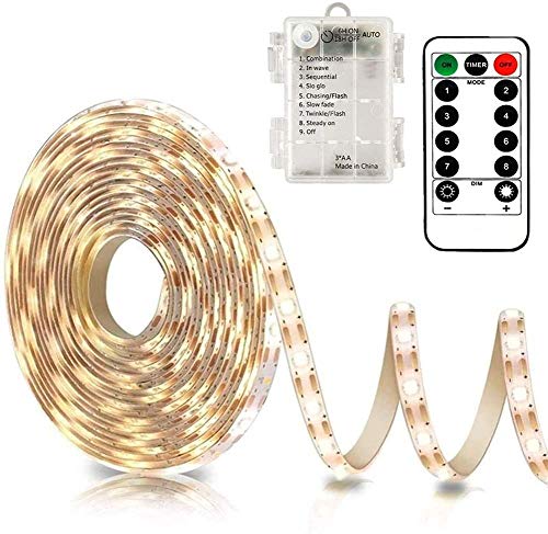 Detalle de CCILAND 3M 90 LED Battery Strip Lights with Remote 8 Modes Timer