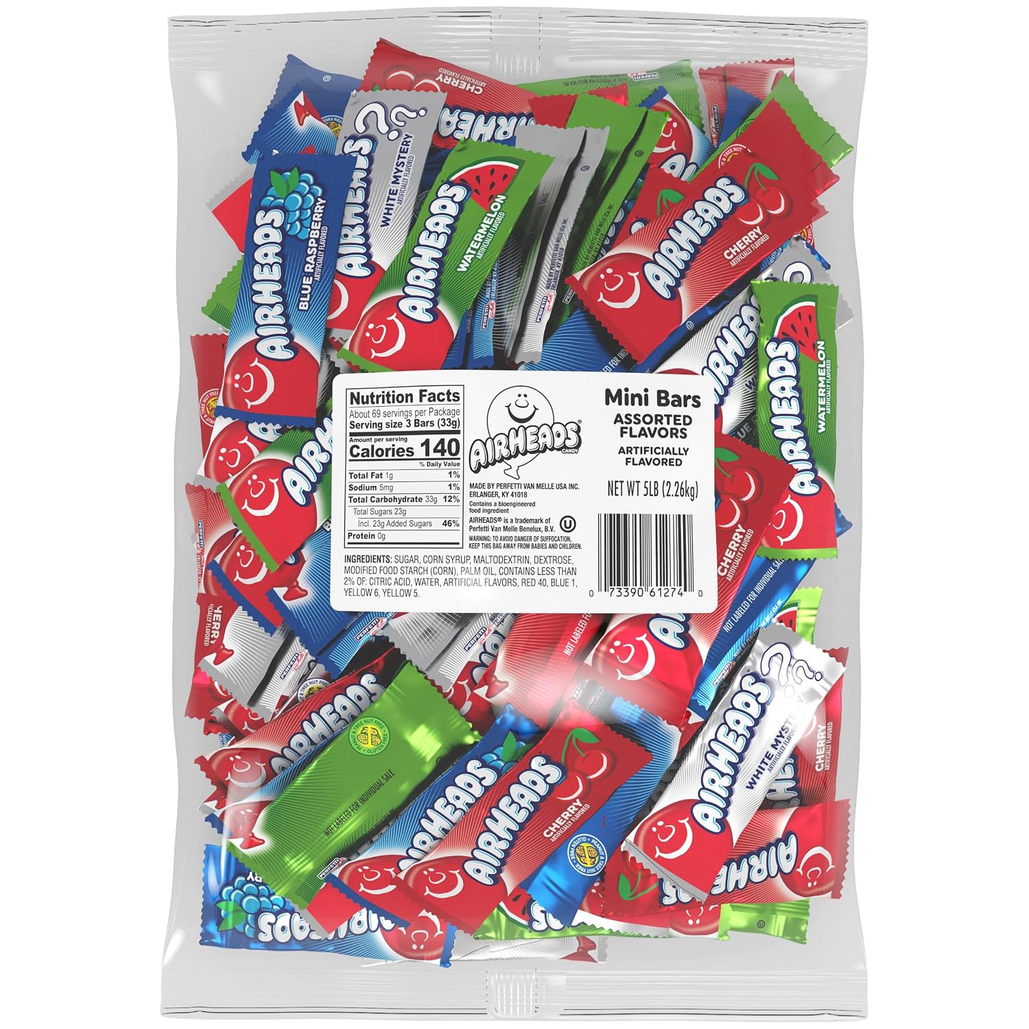 Detalle de Airheads Justchee Mini Taffy Candy Bars, 5 lb Variety Pack