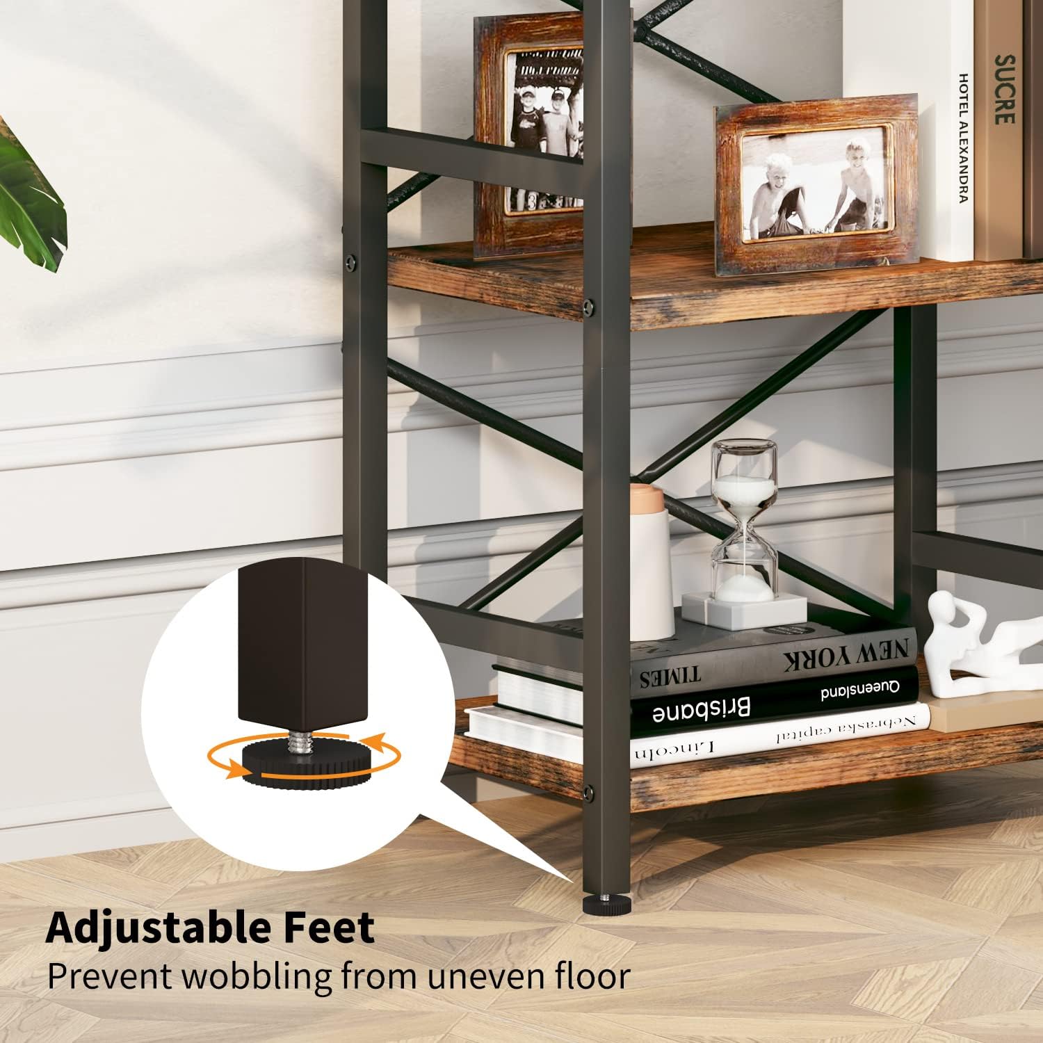 Thumbnail 5 de Homeiju 3-Tier Industrial Metal Bookshelf (Rustic Brown) — Compact etagere for home office, bedroom, and living room