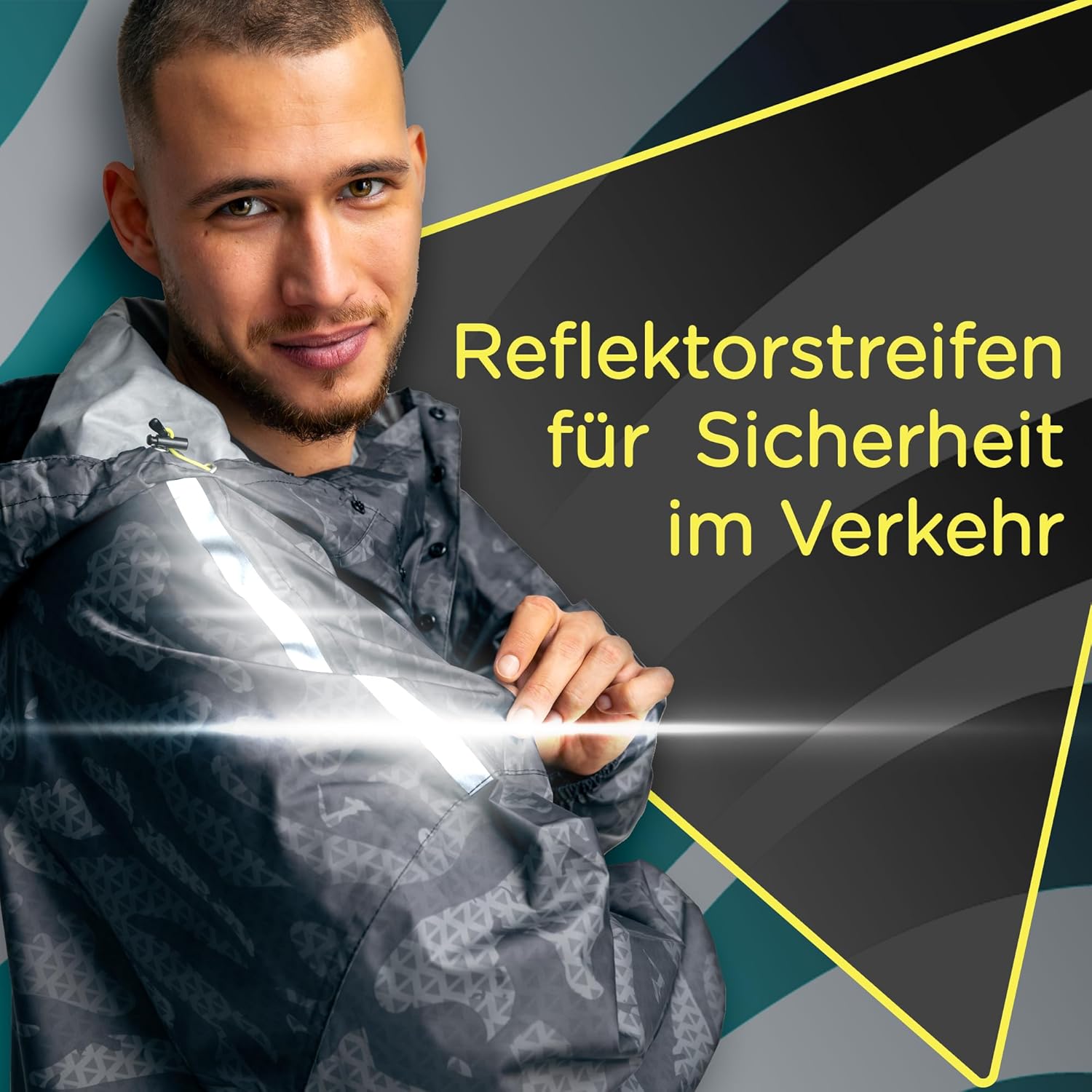 Detalle 2 de Jubi Regenponcho Herren – 100% recyceltes Polyester, wasserdicht, leicht und nachhaltig