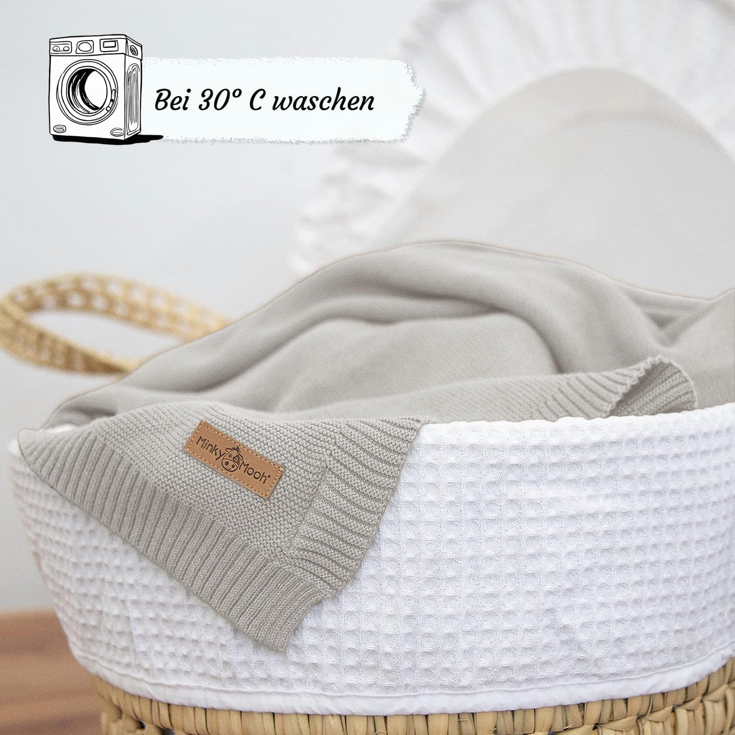Thumbnail 4 de Minky Mooh® Babydecke aus 100% Bio-Baumwolle, 94x72 cm, grau – Kuscheldecke für Neugeborene