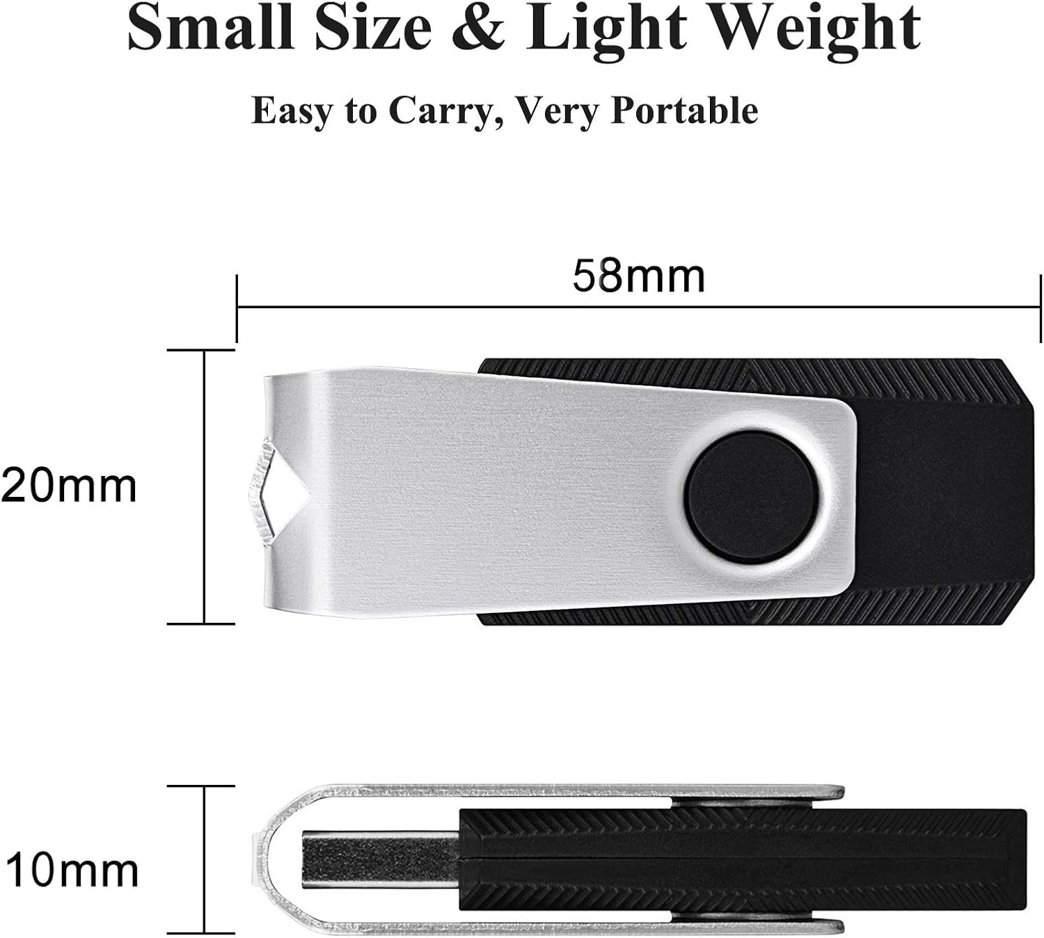 Detalle de Vansuny USB-Stick 4GB – 20er Pack, USB 2.0, 360° Drehkappe, Metalldeckel, Schwarz