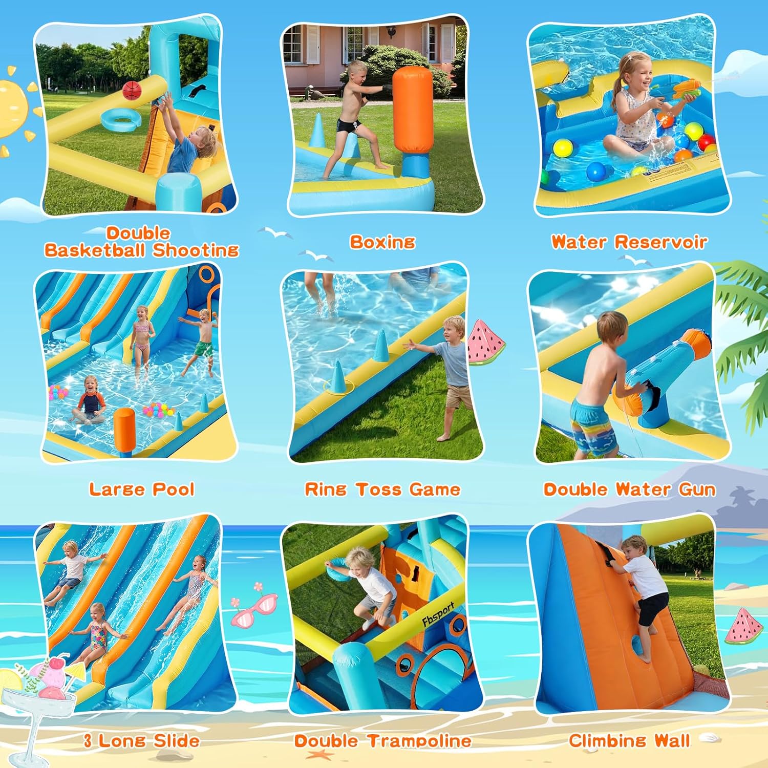 Thumbnail 3 de FBSPORT Inflatable Bounce House Water Slide with 3 Slides and 2 Bouncers: 10-in-1 Outdoor Play for Kids
