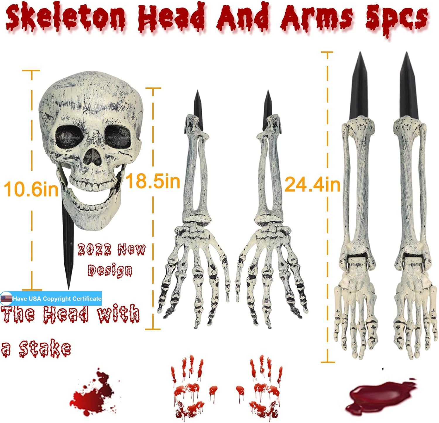 Detalle de EddHomes Skeleton Stake 5pcs Halloween Decor, Life-Size Plastic Head and Arms