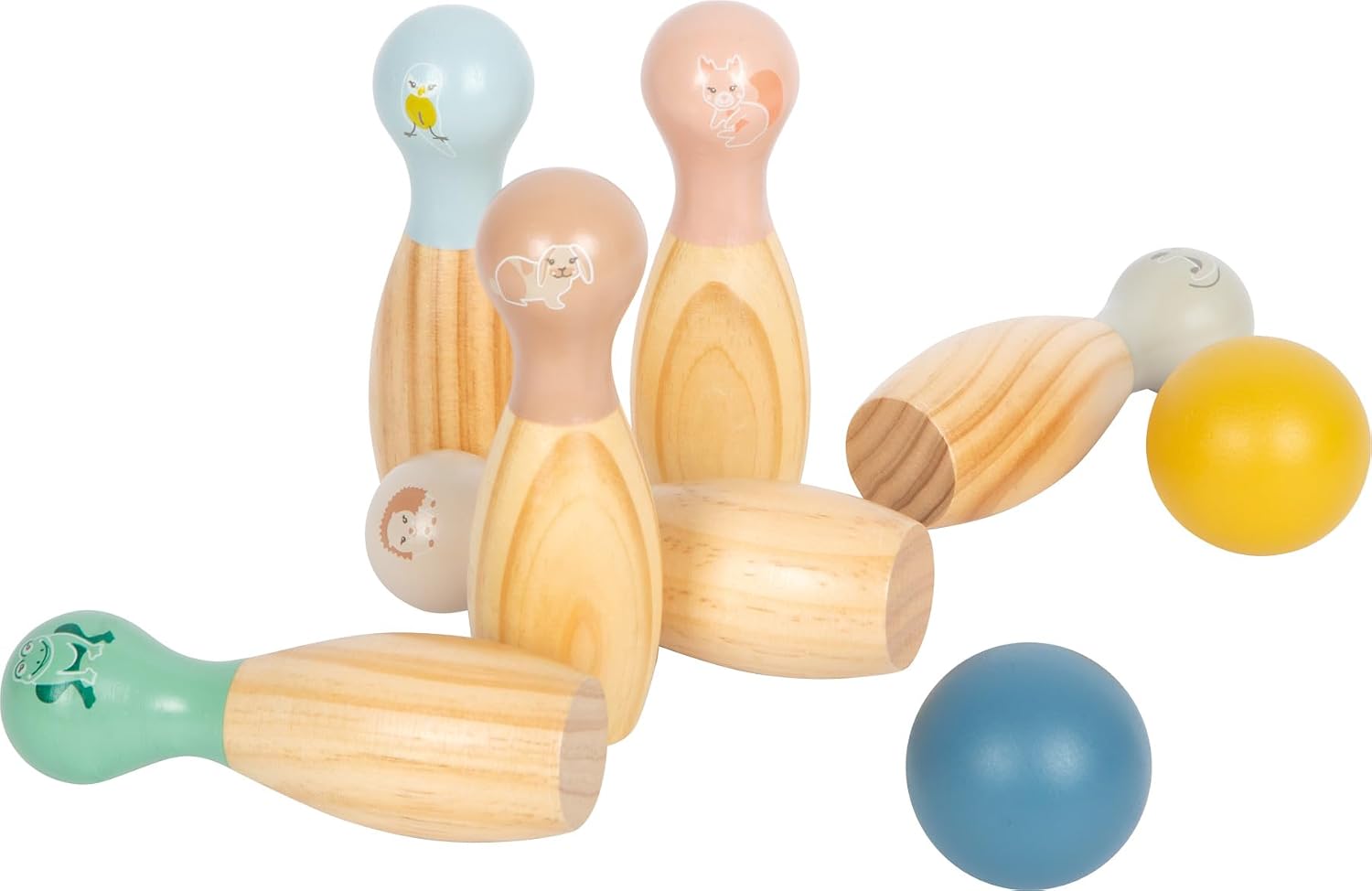Detalle de Small Foot Bowling Garden Buddies in legno – set birilli con animali per bambini dai 3 anni