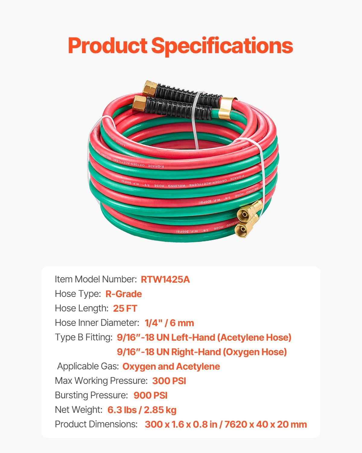 Thumbnail 6 de VEVOR Oxygen Acetylene Hose 25FT