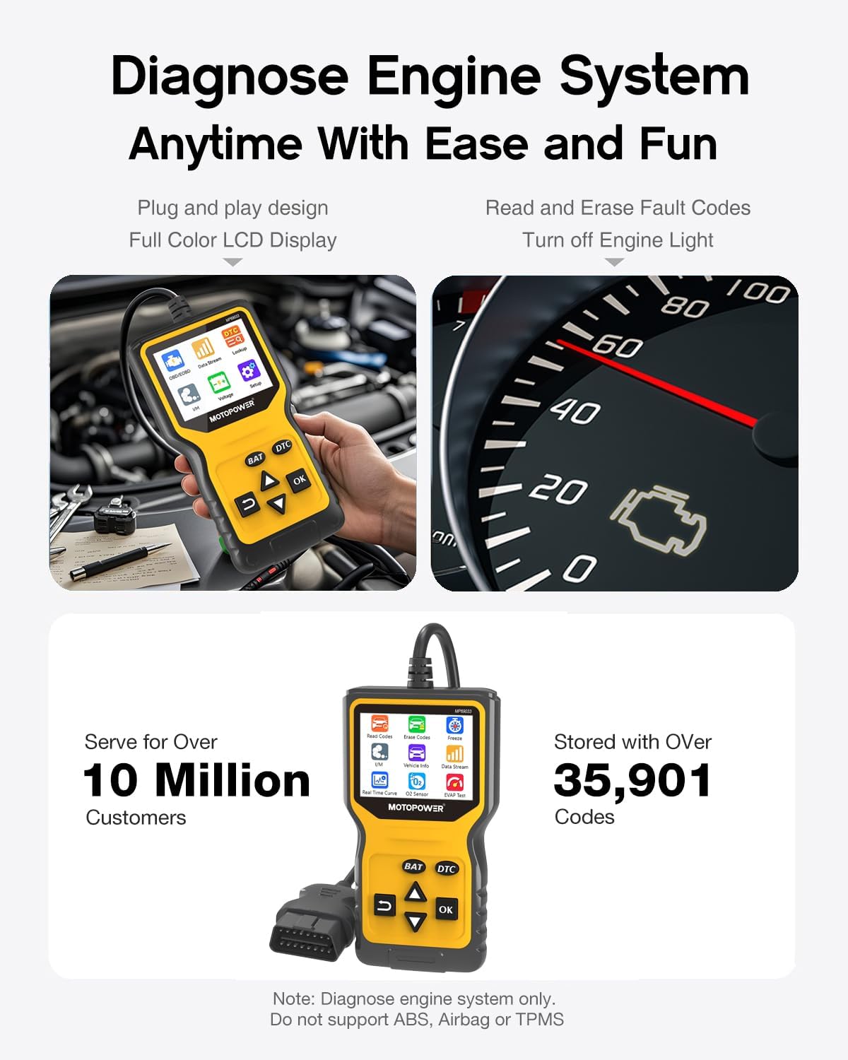 Thumbnail 5 de MOTOPOWER MP69033 Pro OBD2 Scanner & Battery Tester (OBD Code Reader for Check Engine Light)