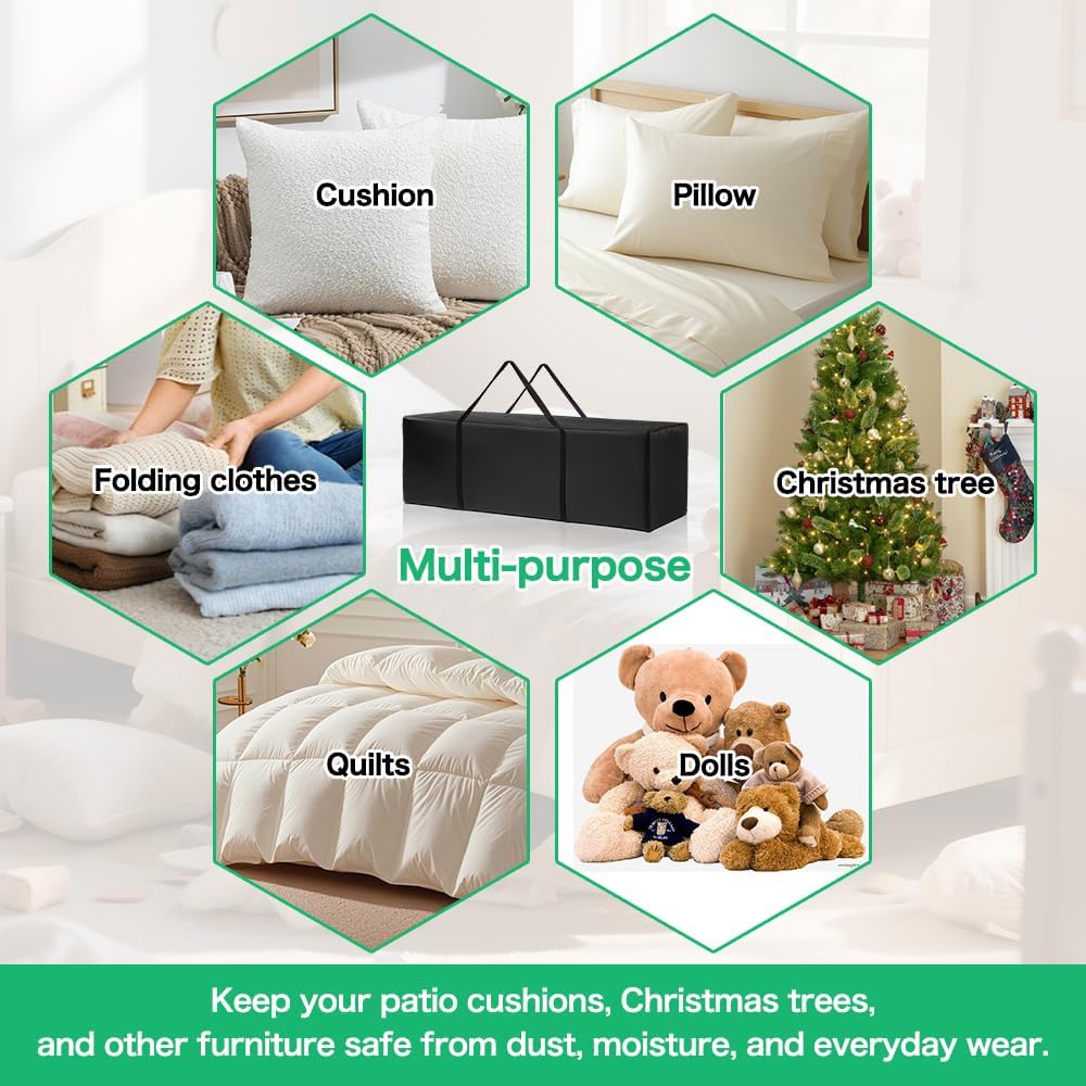 Thumbnail 4 de Donken Auflagentasche für Gartenpolster – Oxford 210D Aufbewahrung mit Tragegriff, 200 x 60 x 75 cm (bis 900 l)